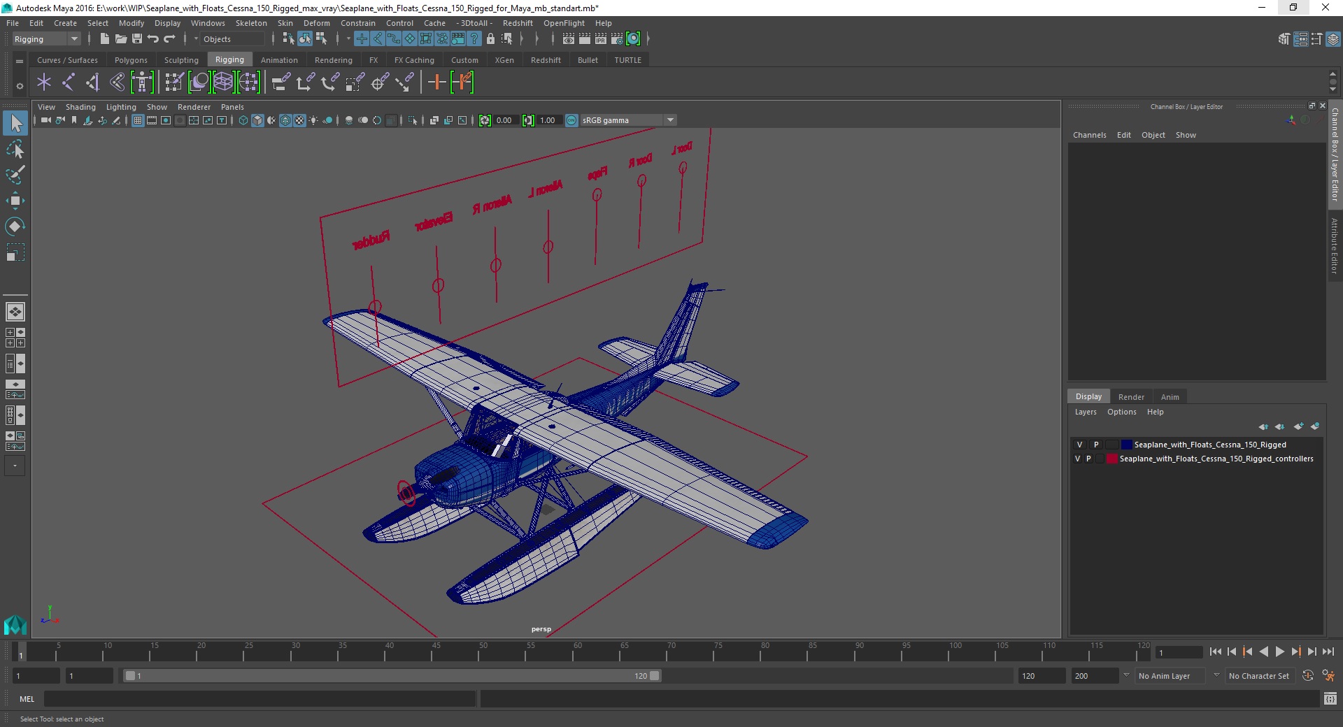 Seaplane with Floats Cessna 150 Rigged for Maya 3D