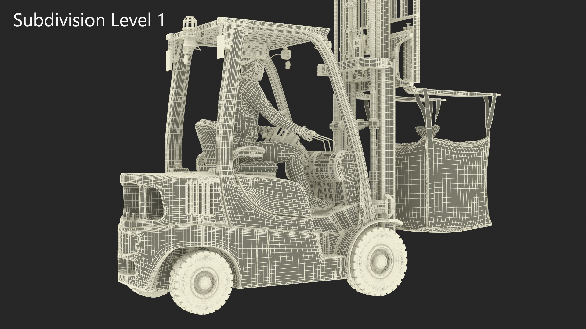Electric Forklift with Operator and Bulk Bag 3D model
