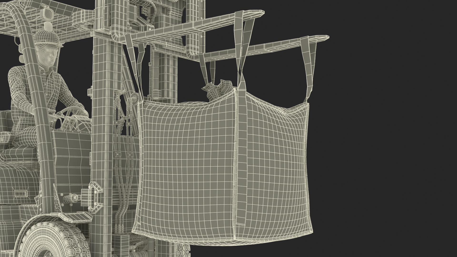 Electric Forklift with Operator and Bulk Bag 3D model