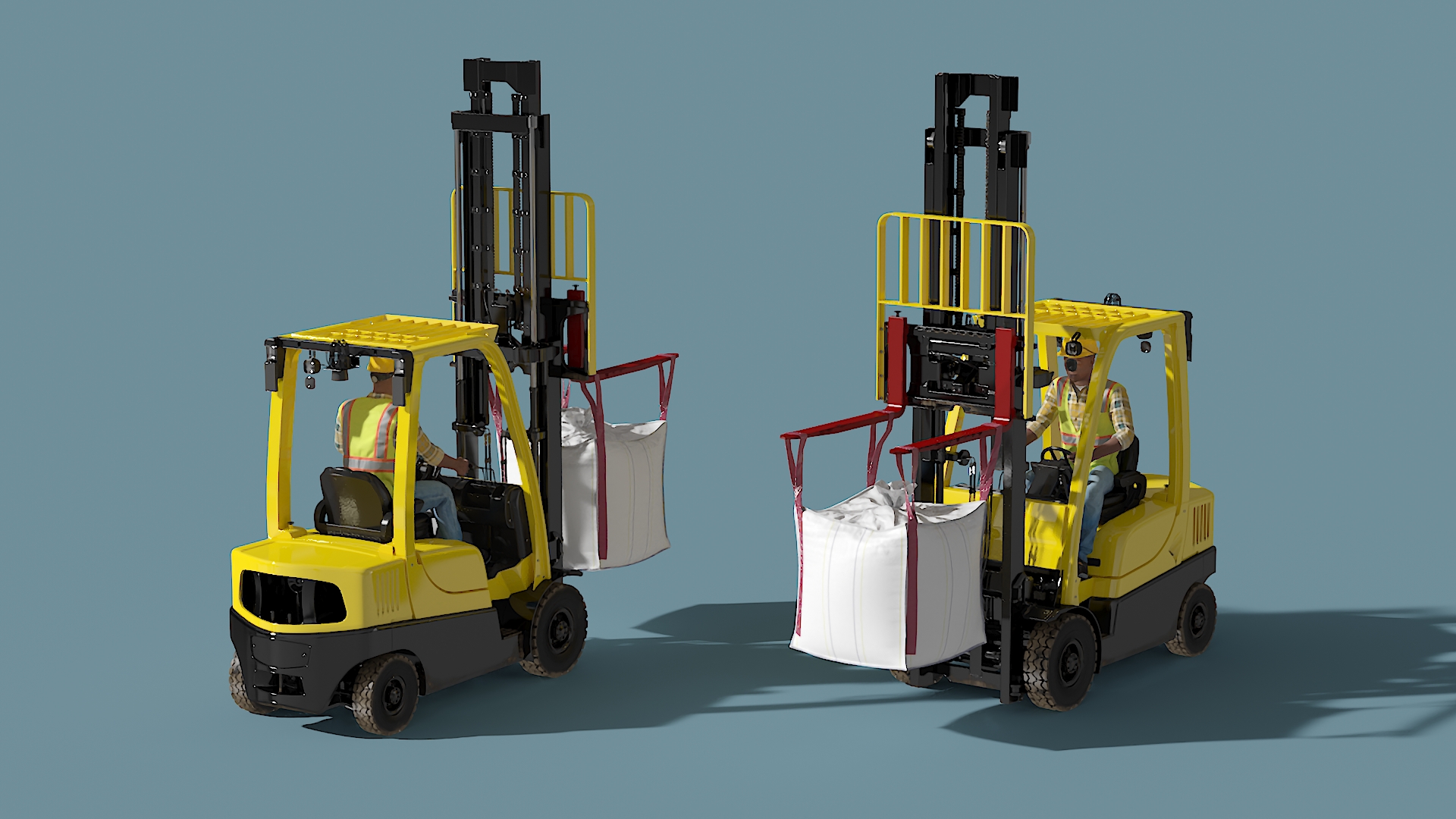 Electric Forklift with Operator and Bulk Bag 3D model