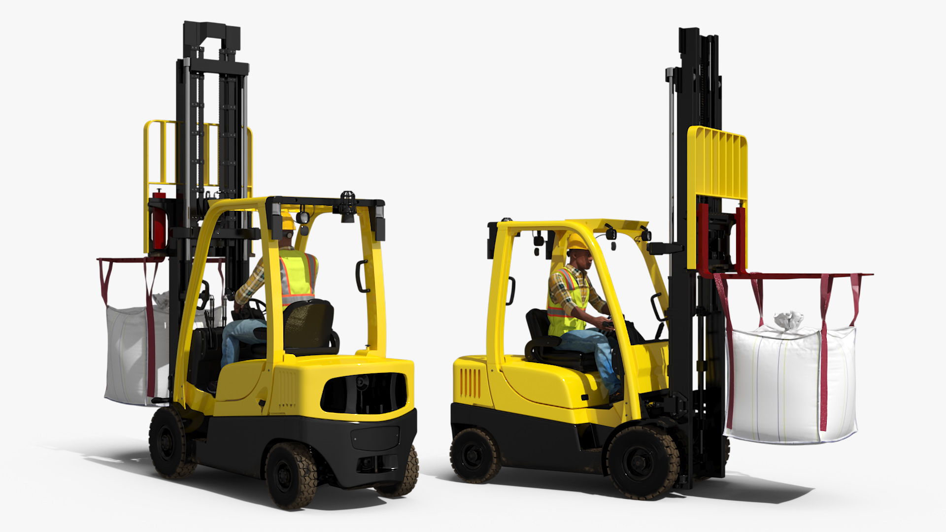 Electric Forklift with Operator and Bulk Bag 3D model