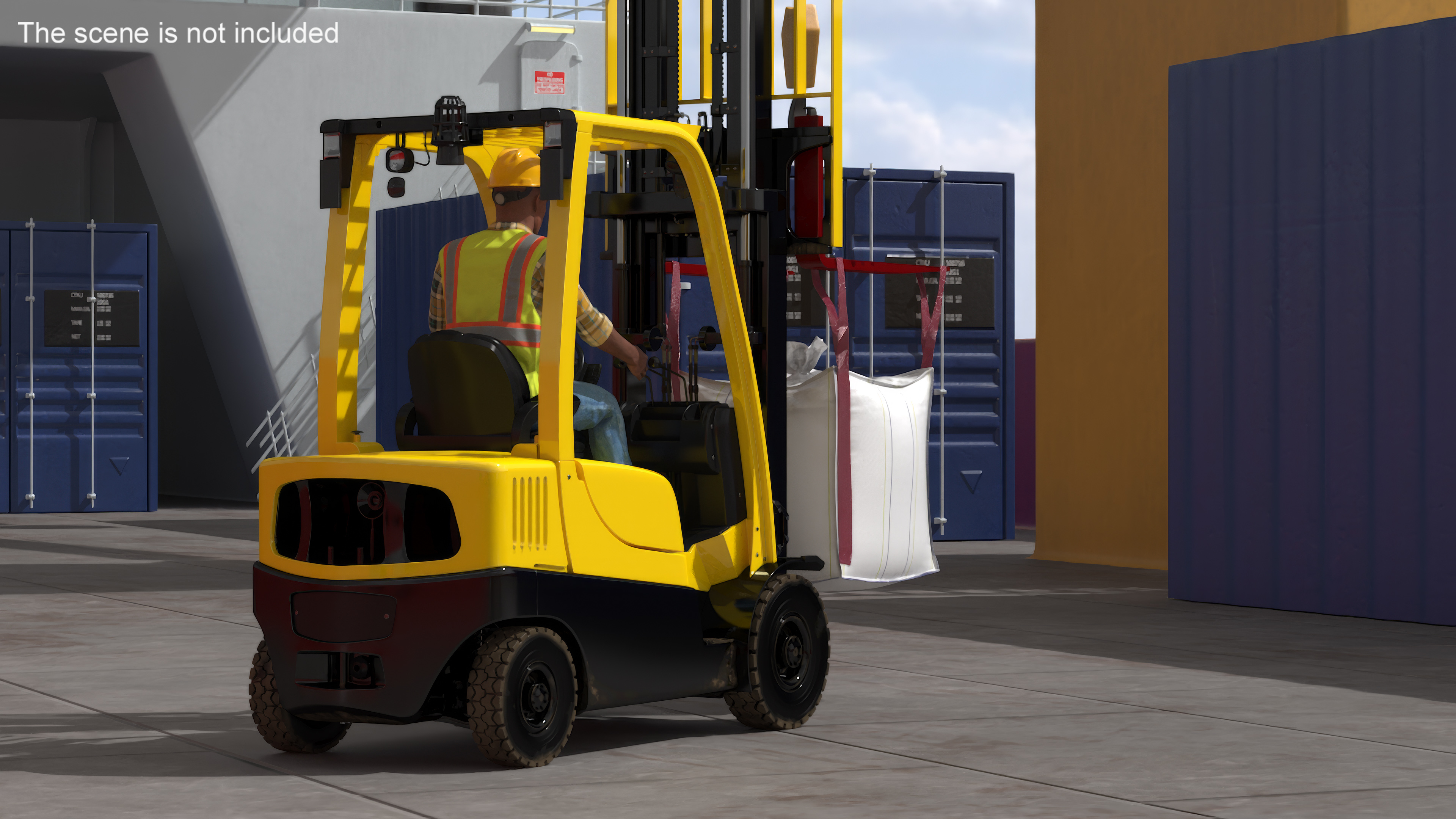 Electric Forklift with Operator and Bulk Bag 3D model