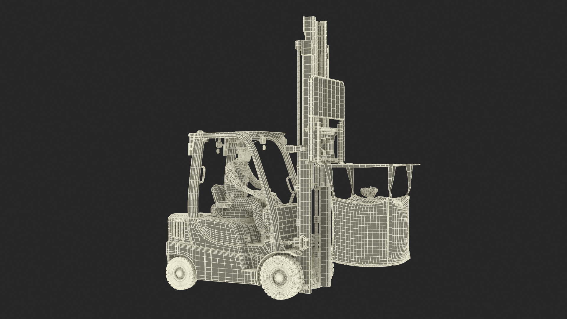 Electric Forklift with Operator and Bulk Bag 3D model