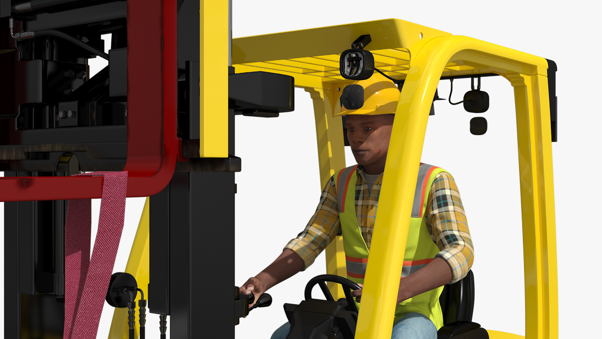 Electric Forklift with Operator and Bulk Bag 3D model