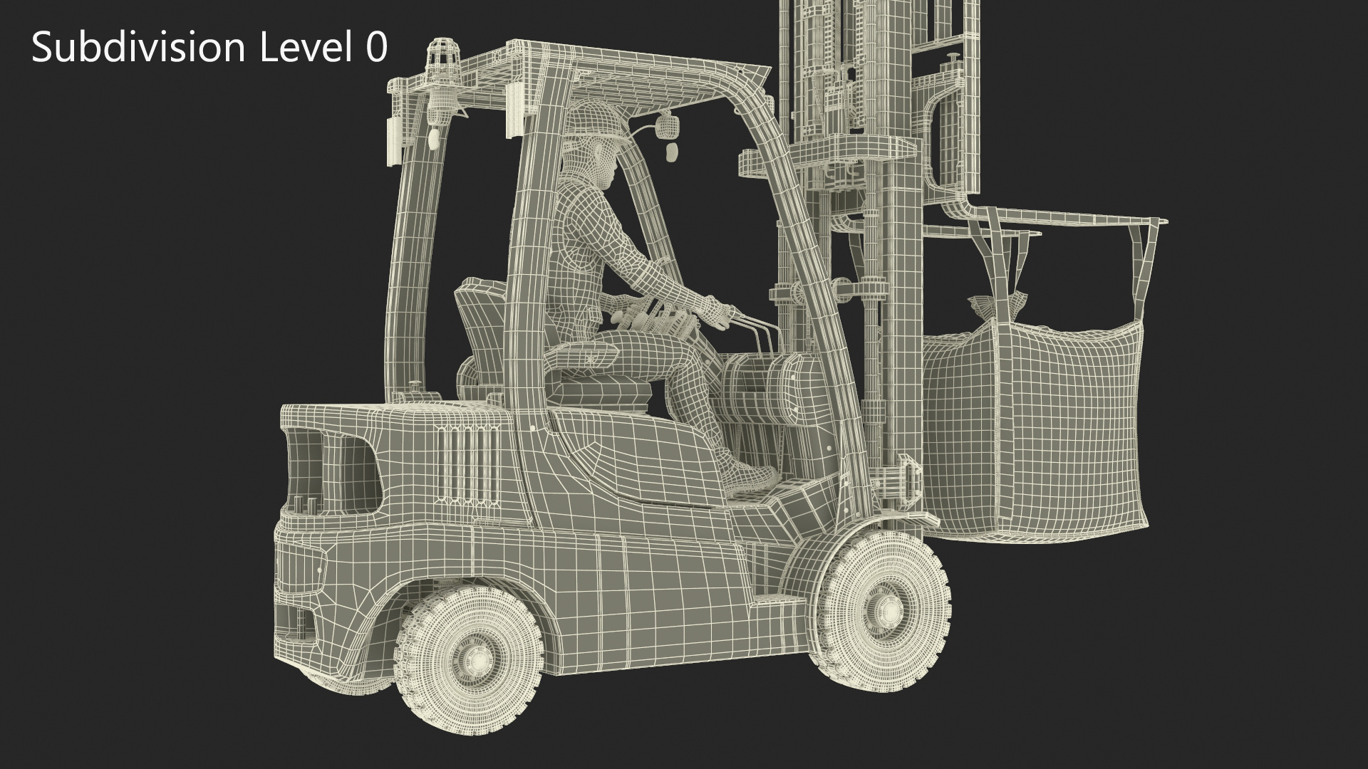 Electric Forklift with Operator and Bulk Bag 3D model