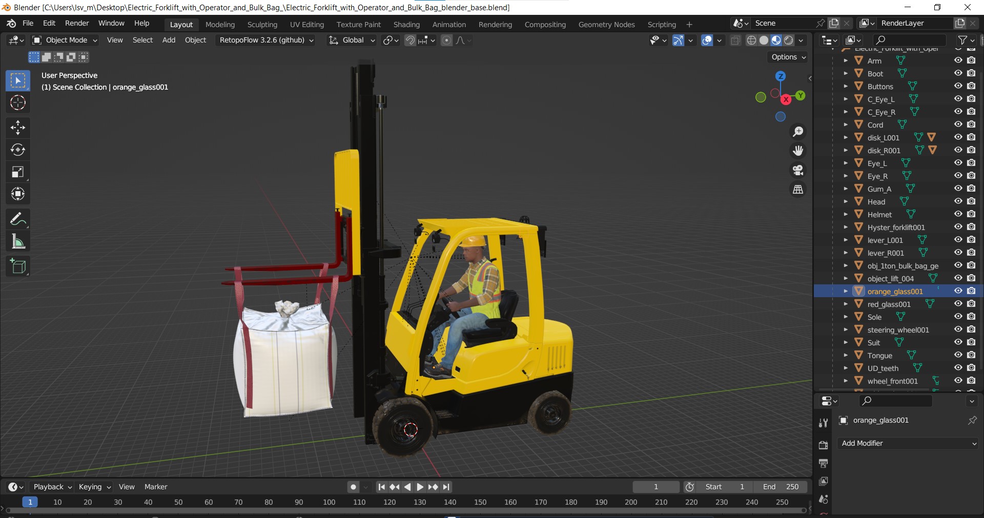 Electric Forklift with Operator and Bulk Bag 3D model