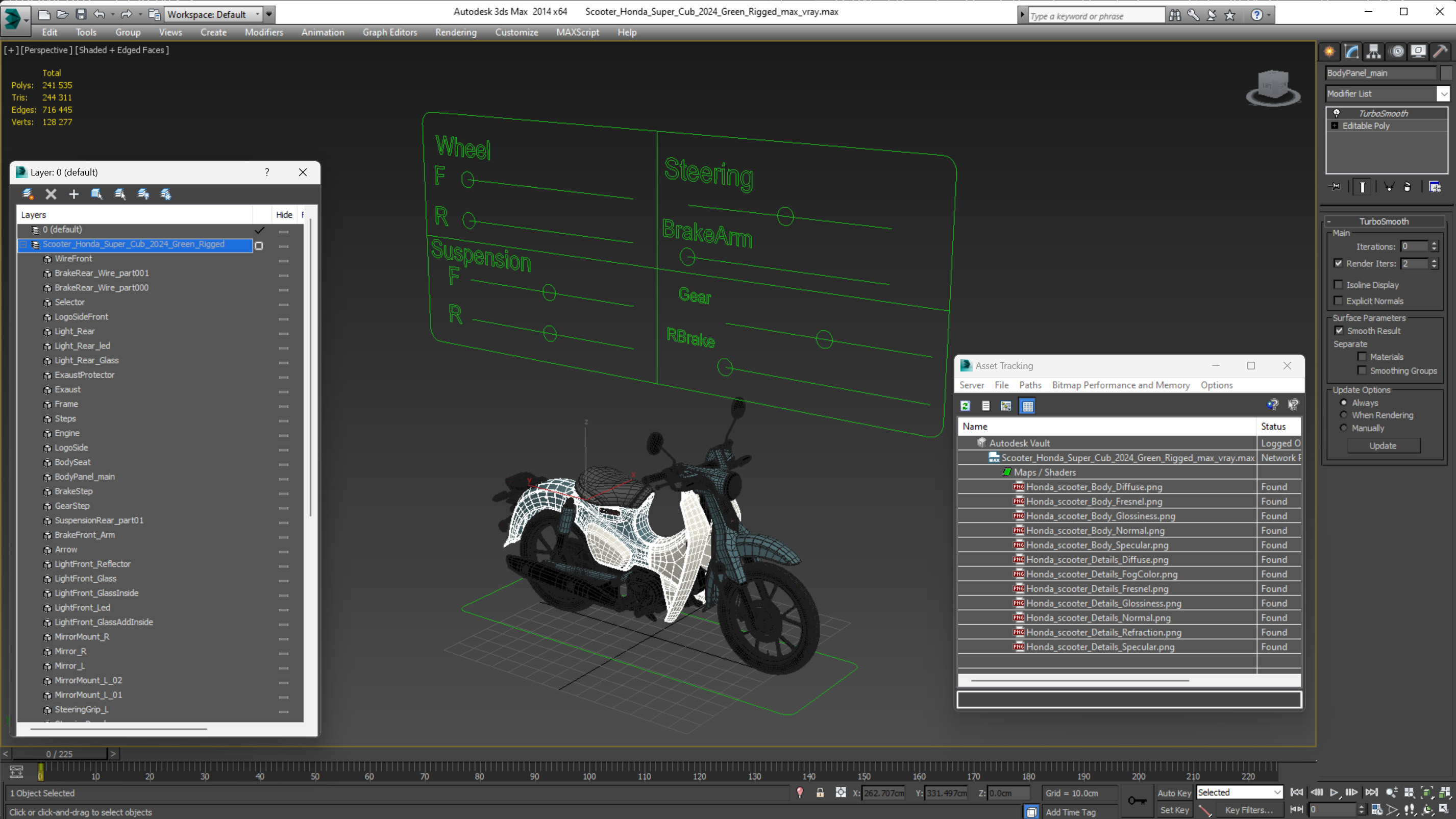 3D Scooter Honda Super Cub 2024 Green Rigged