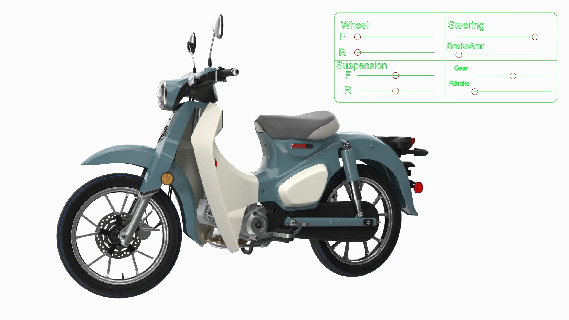 3D Scooter Honda Super Cub 2024 Green Rigged