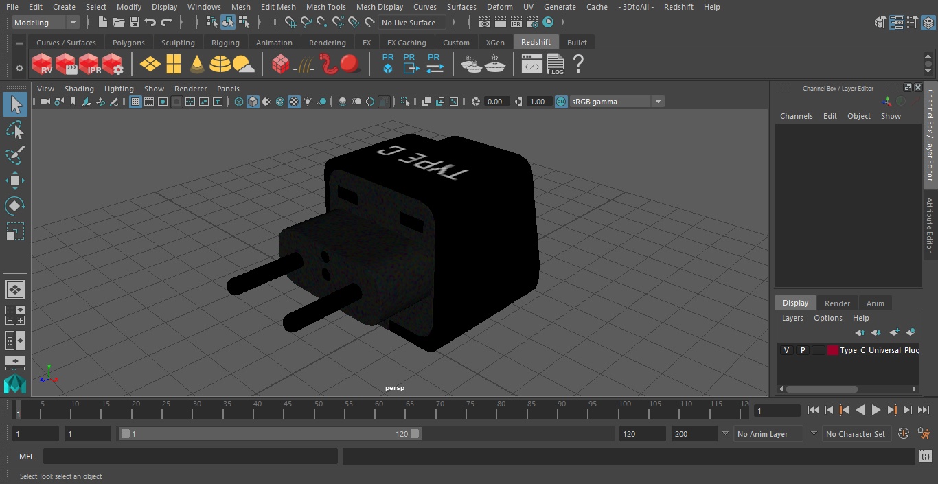 3D model Type C Universal Plug Adapter Black
