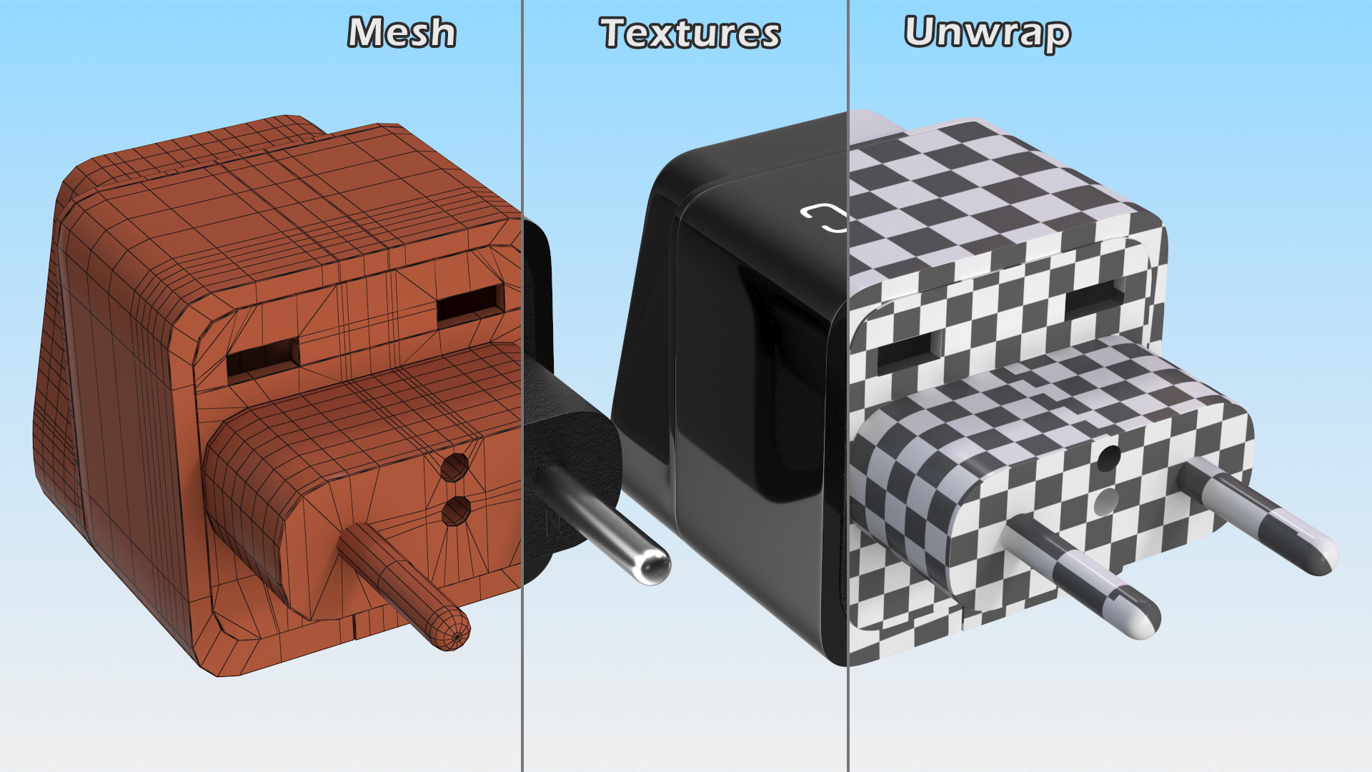 3D model Type C Universal Plug Adapter Black