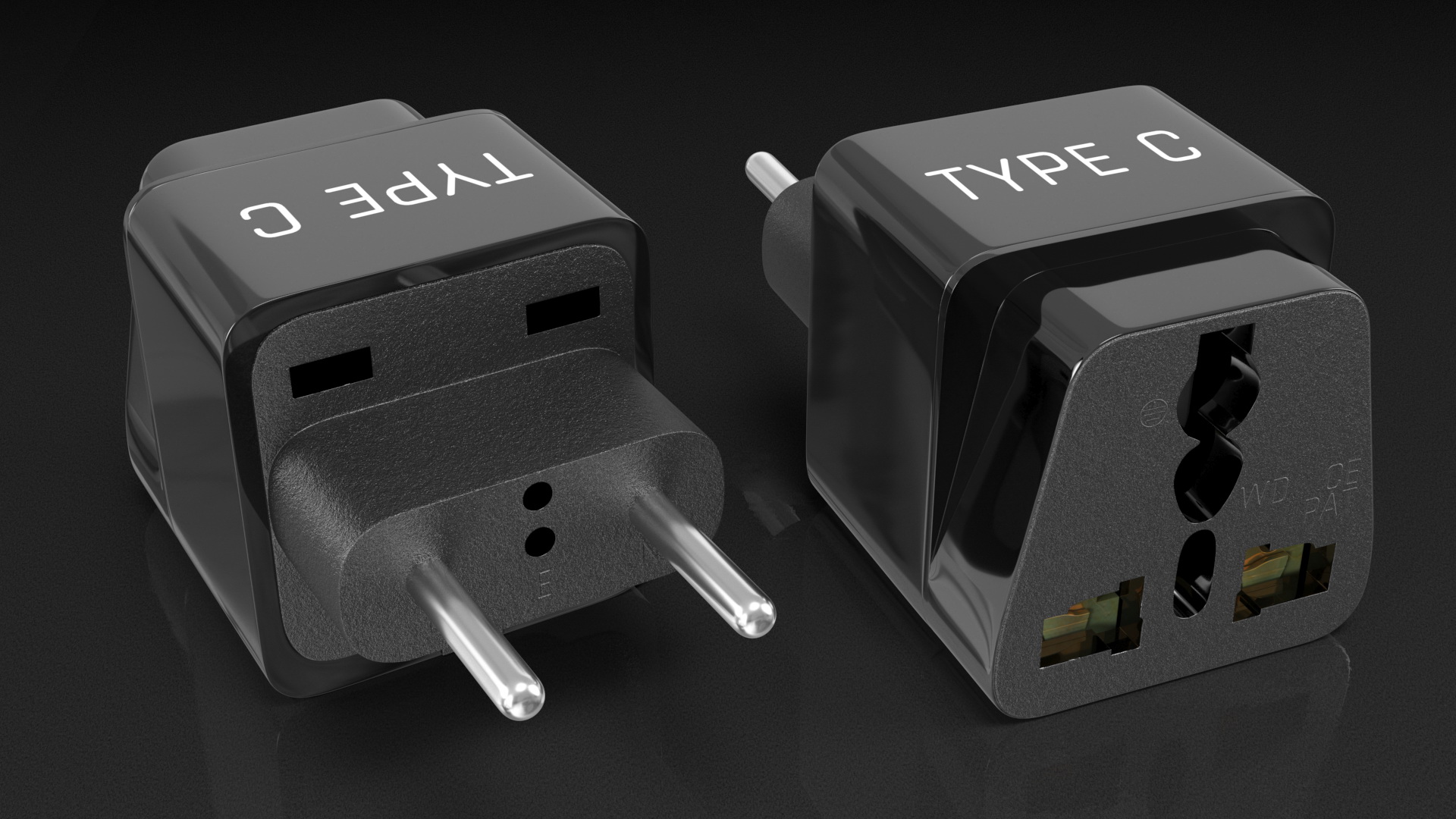 3D model Type C Universal Plug Adapter Black