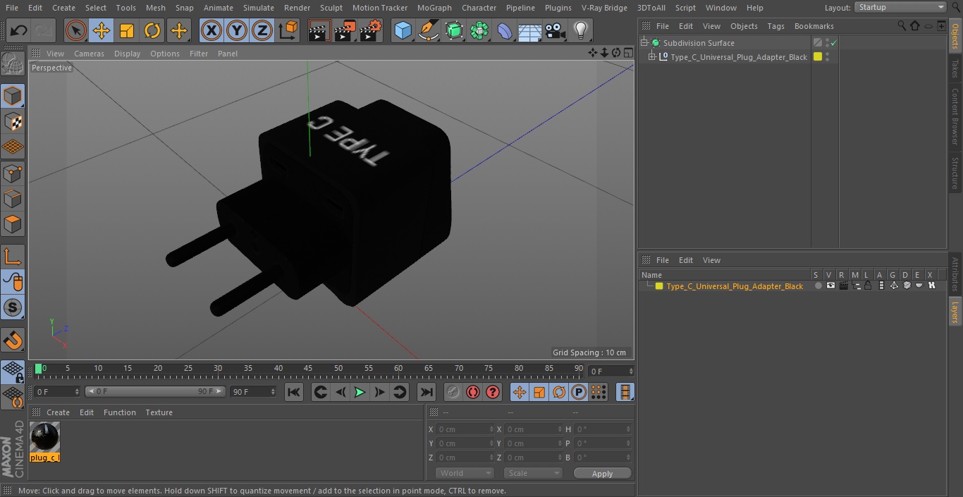 3D model Type C Universal Plug Adapter Black
