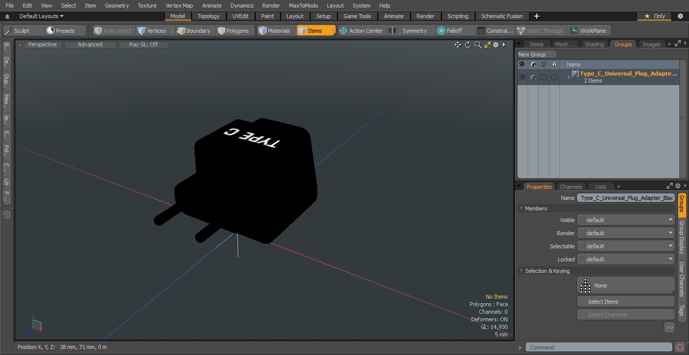 3D model Type C Universal Plug Adapter Black