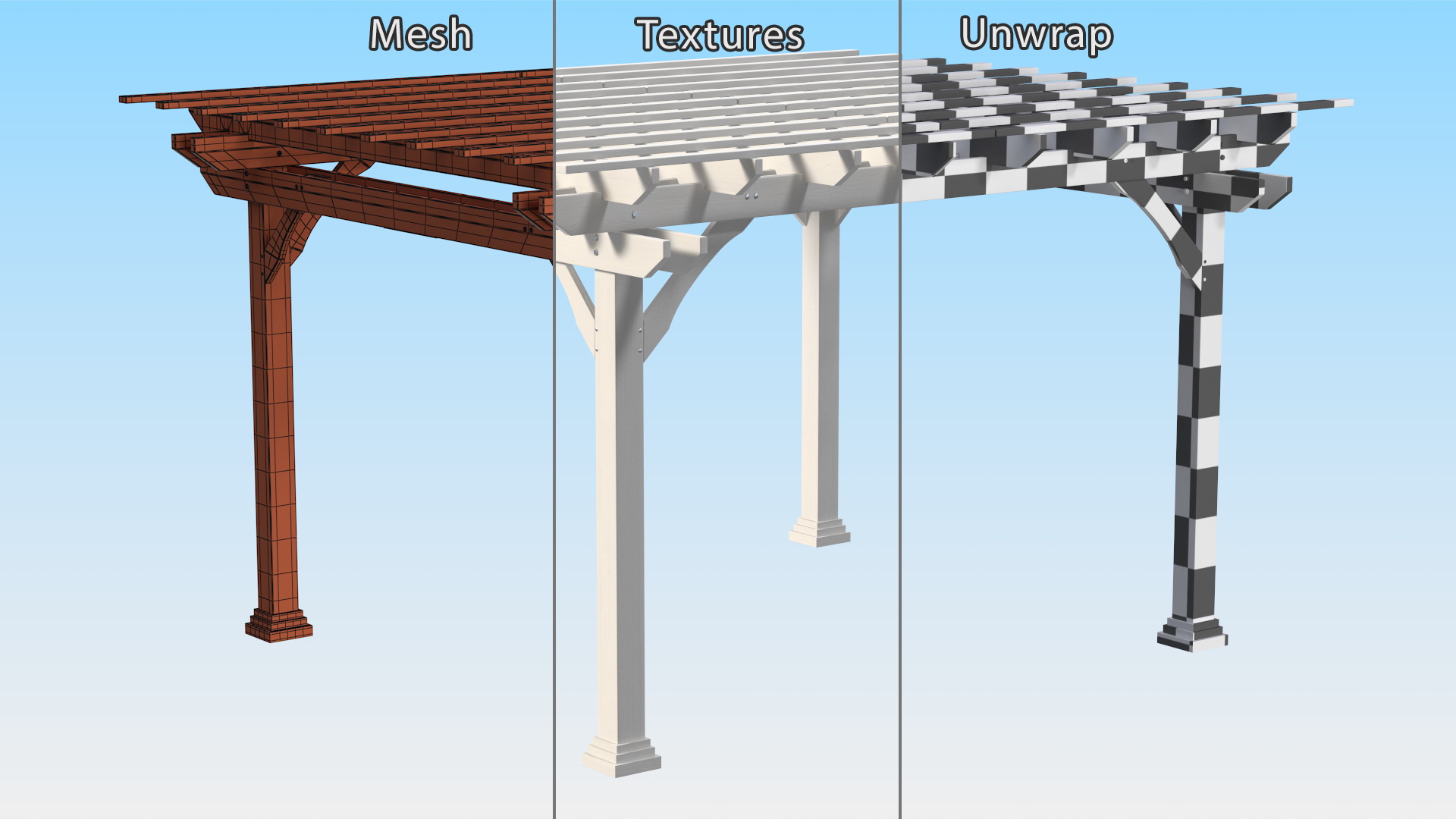 3D White Painted Wooden Pergola model