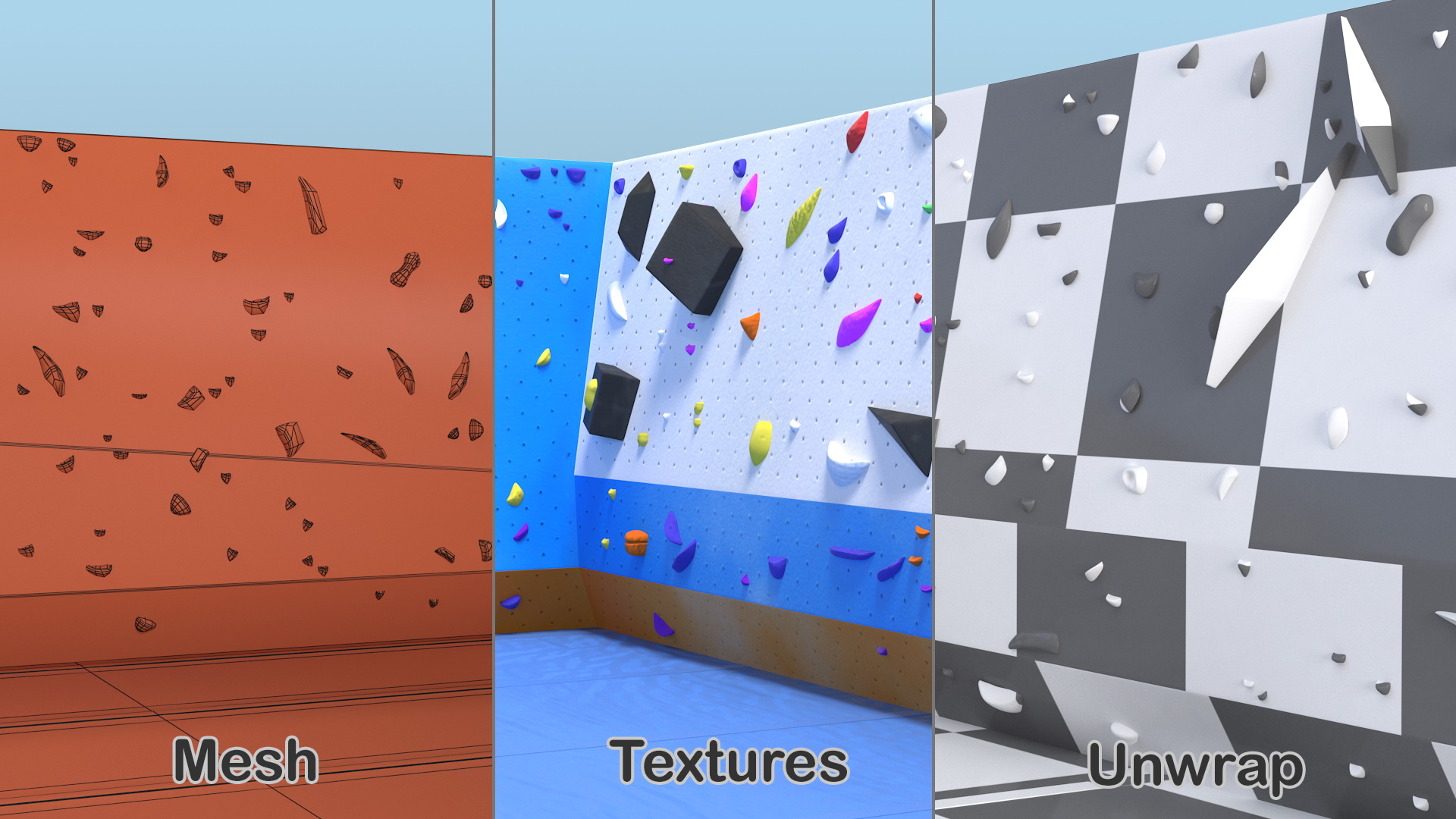 Big Bouldering Climbing Wall with Sports Mat 3D model