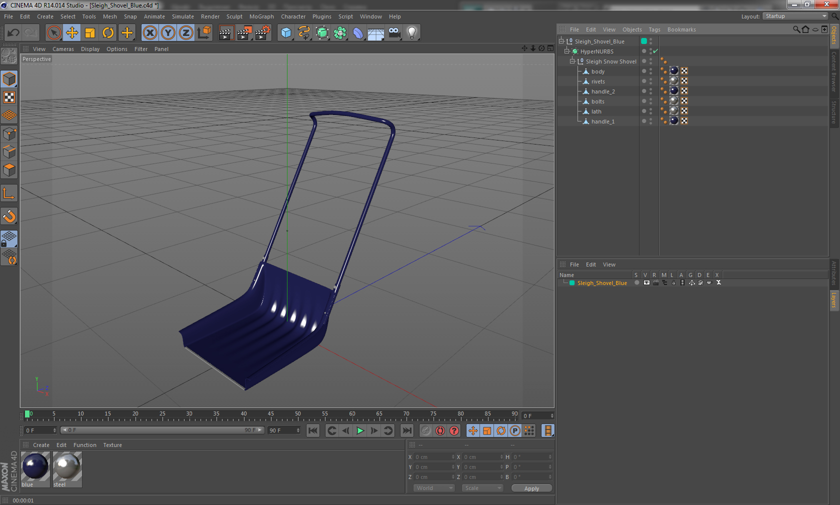 3D Sleigh Shovel Blue model