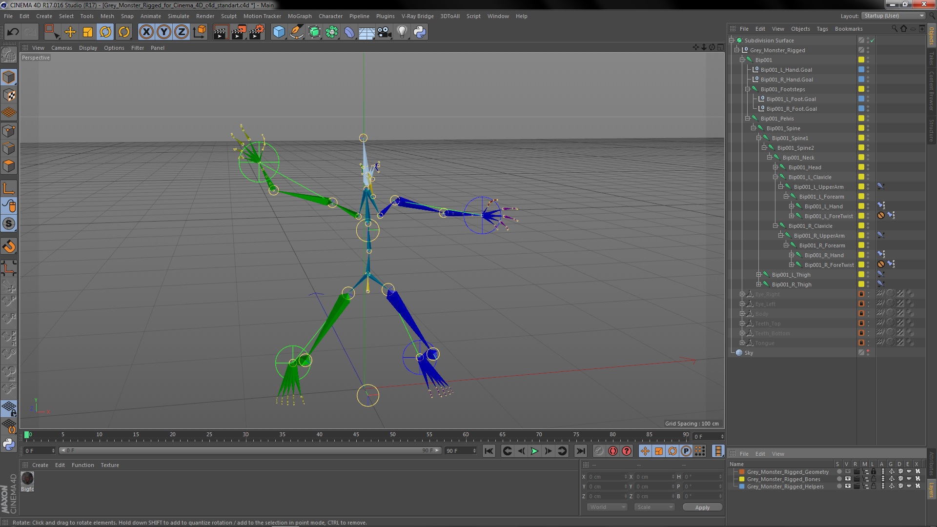 3D Grey Monster Rigged for Cinema 4D model