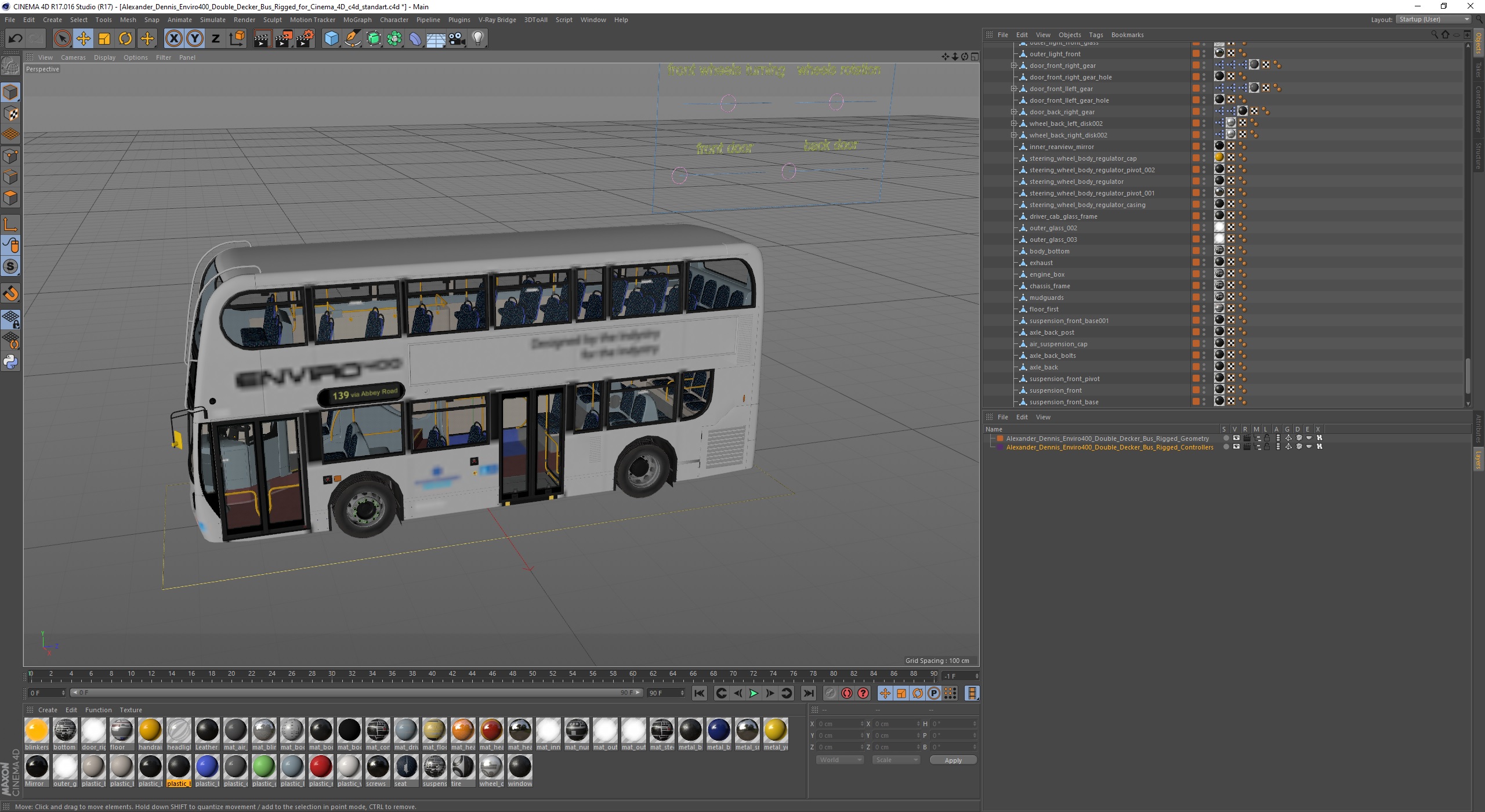 3D model Alexander Dennis Enviro400 Double Decker Bus Rigged for Cinema 4D