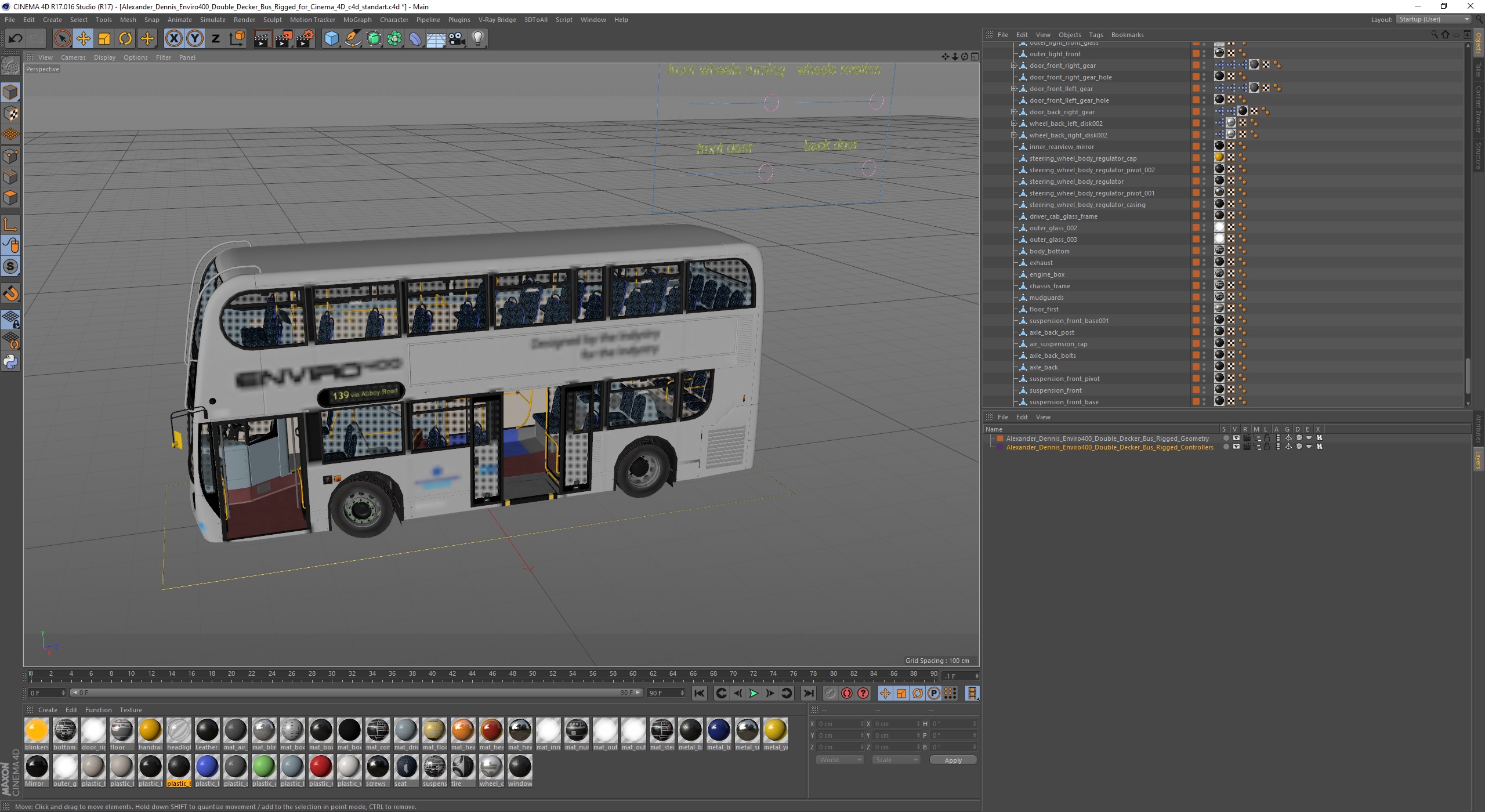 3D model Alexander Dennis Enviro400 Double Decker Bus Rigged for Cinema 4D