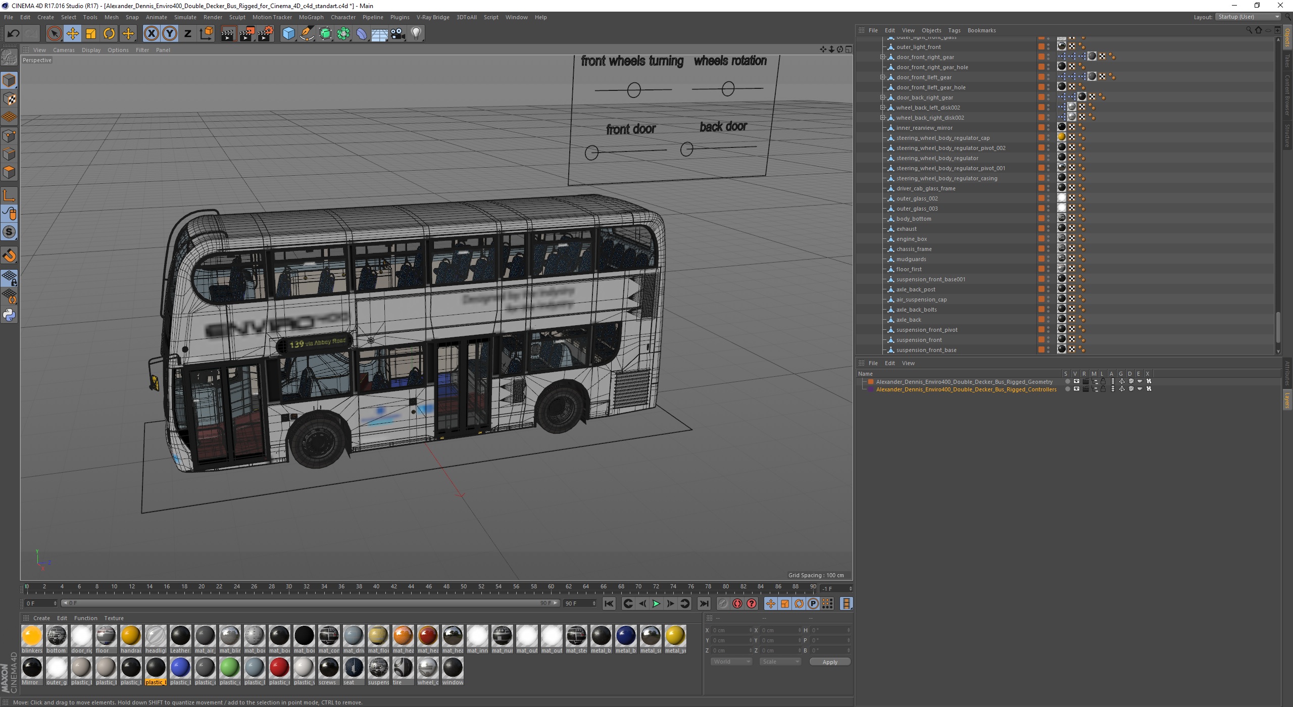 3D model Alexander Dennis Enviro400 Double Decker Bus Rigged for Cinema 4D