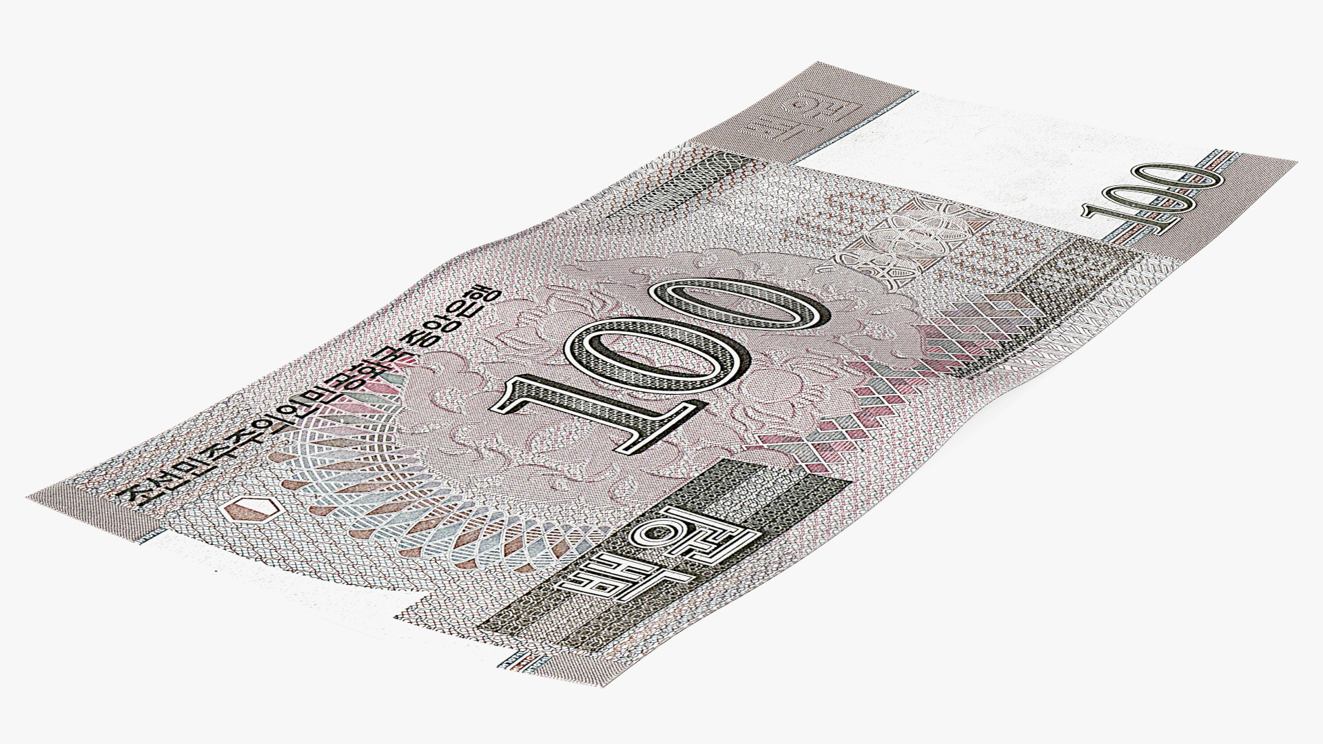 3D North Korea 100 Won Banknote model