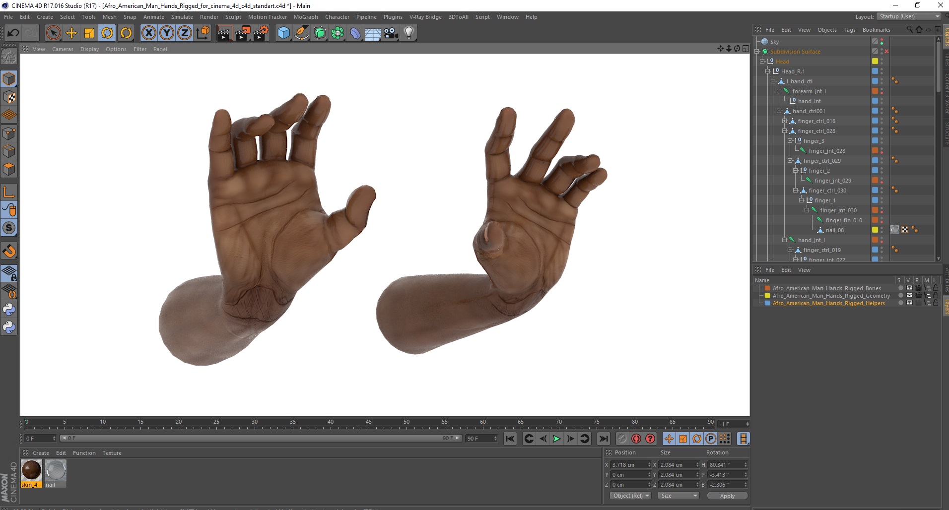 Afro American Man Hands Rigged for Cinema 4D 3D model