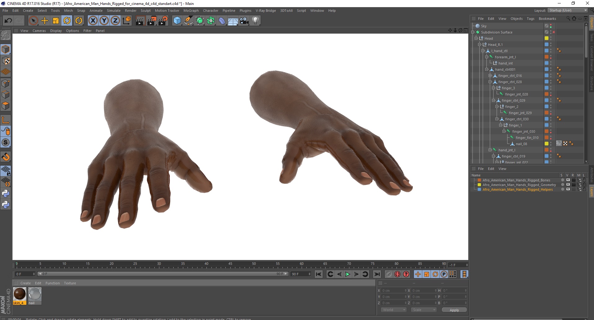 Afro American Man Hands Rigged for Cinema 4D 3D model
