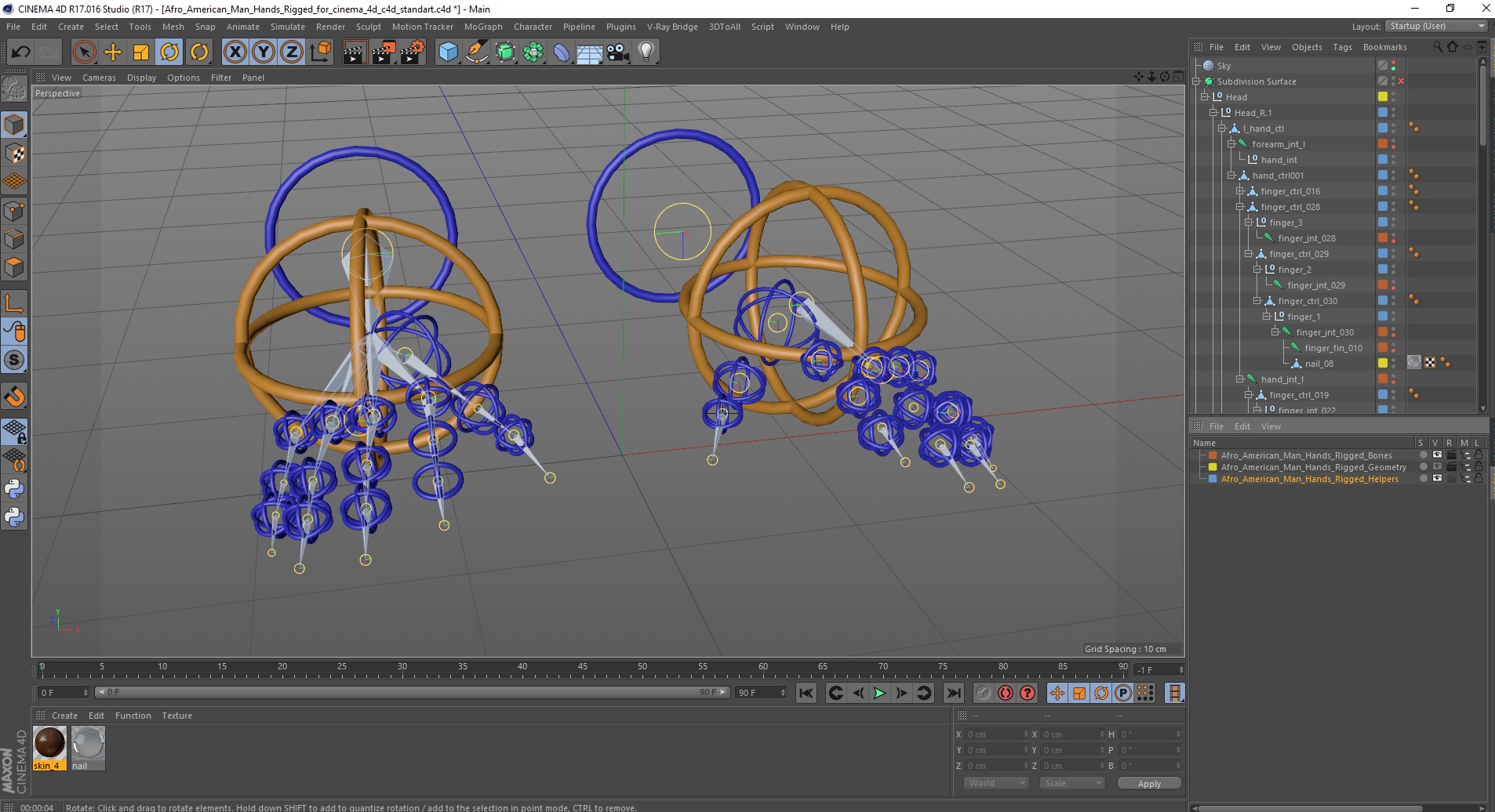 Afro American Man Hands Rigged for Cinema 4D 3D model