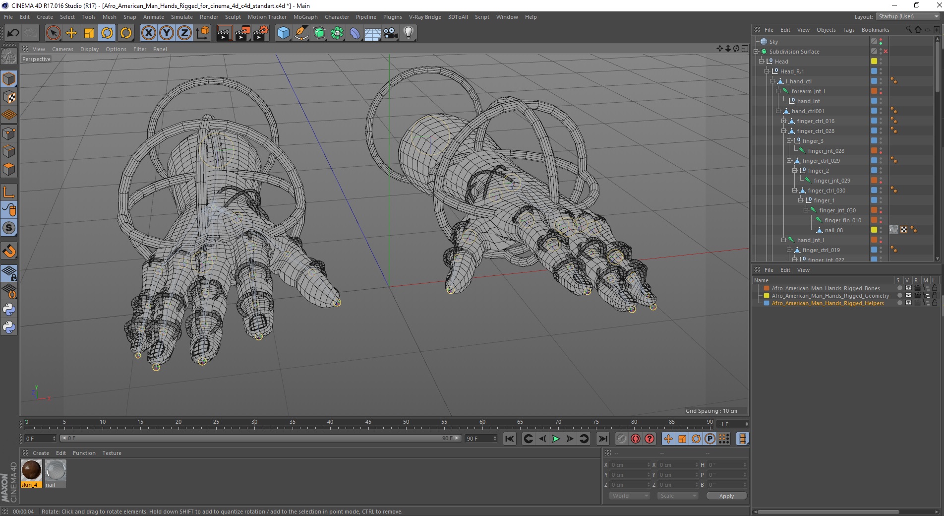 Afro American Man Hands Rigged for Cinema 4D 3D model