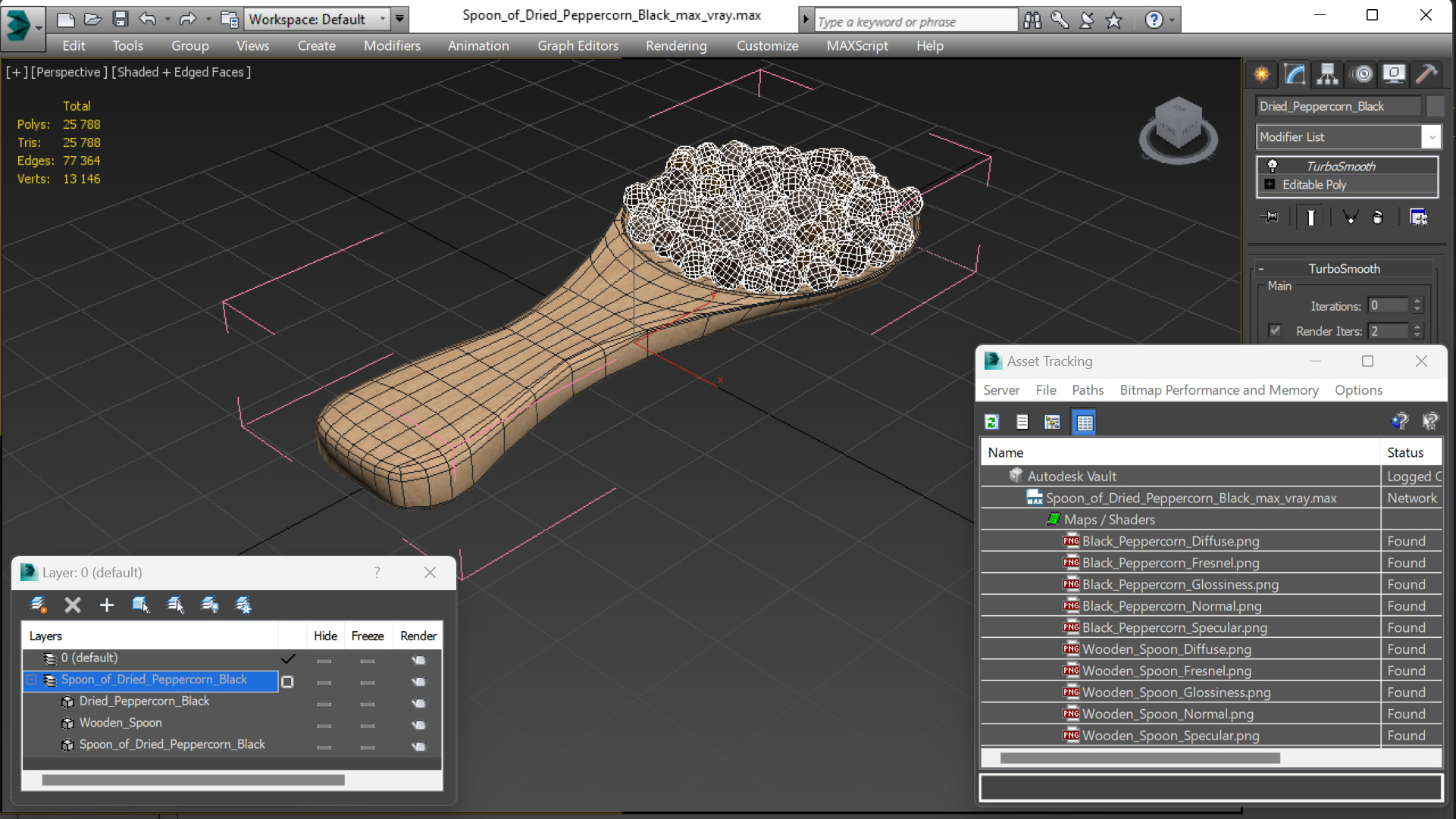 3D Spoon of Dried Peppercorn Black