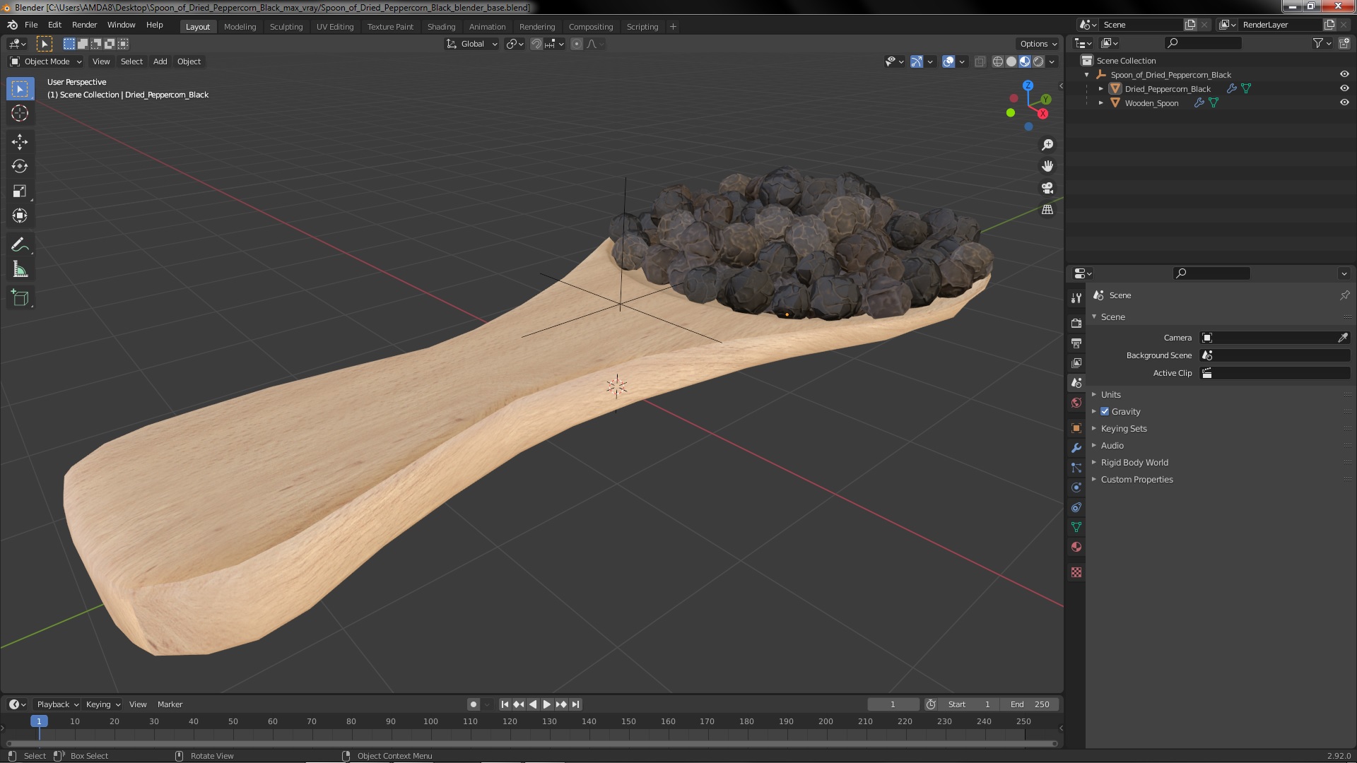 3D Spoon of Dried Peppercorn Black