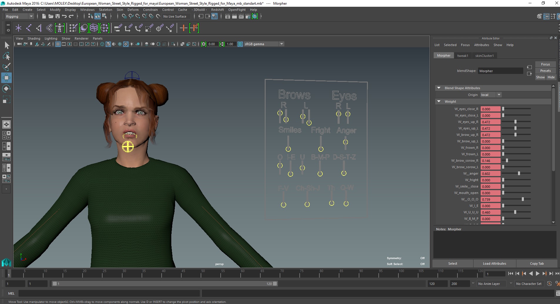 3D European Woman Street Style Rigged for Maya model