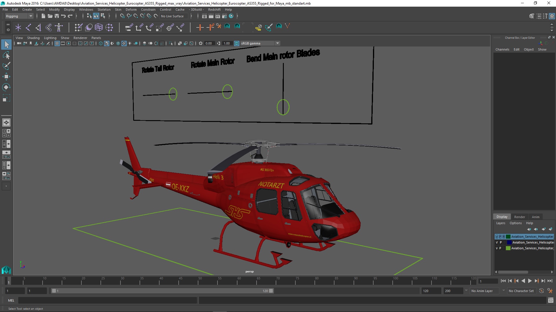 3D Aviation Services Helicopter Eurocopter AS355 Rigged for Maya