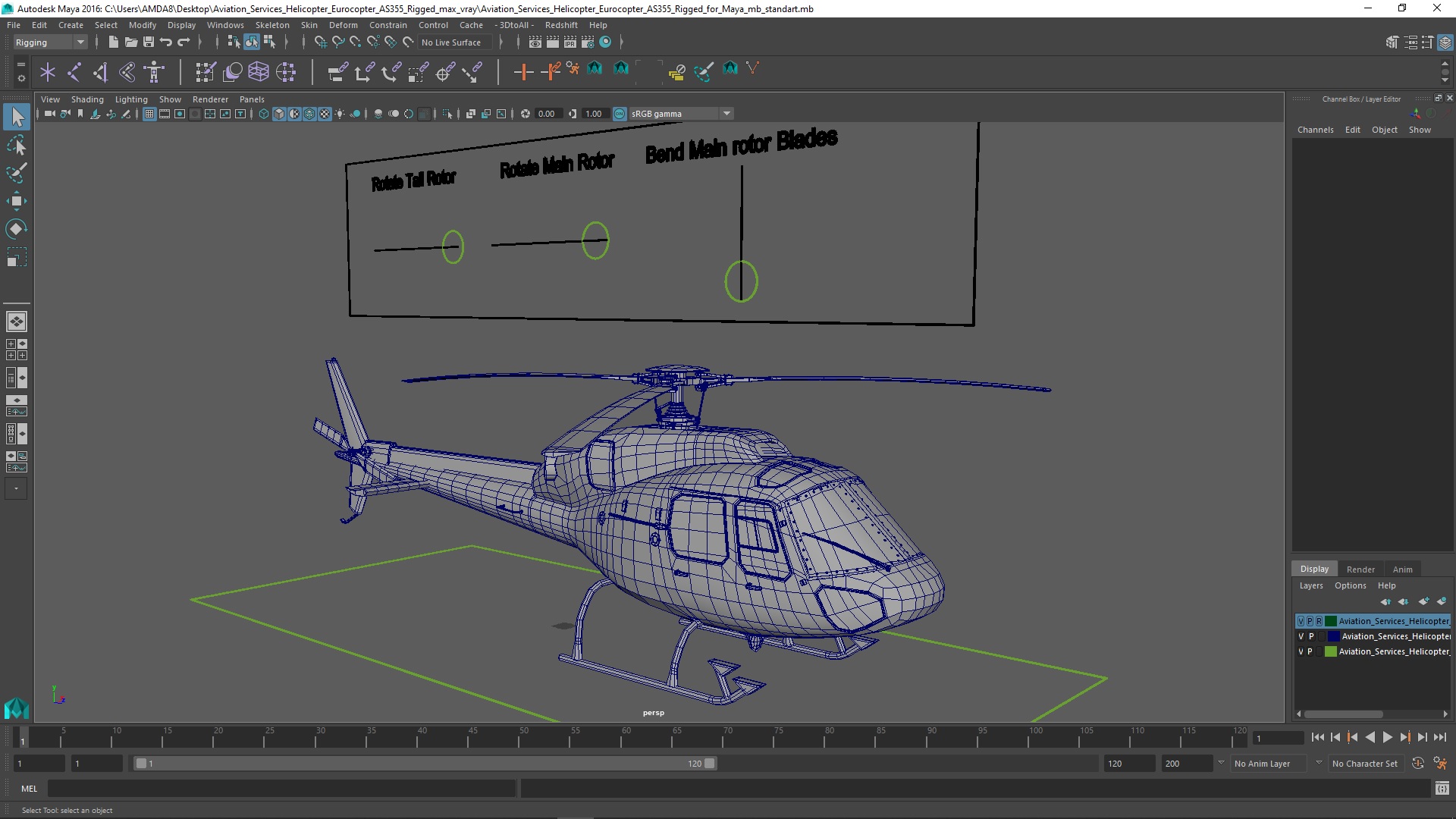 3D Aviation Services Helicopter Eurocopter AS355 Rigged for Maya