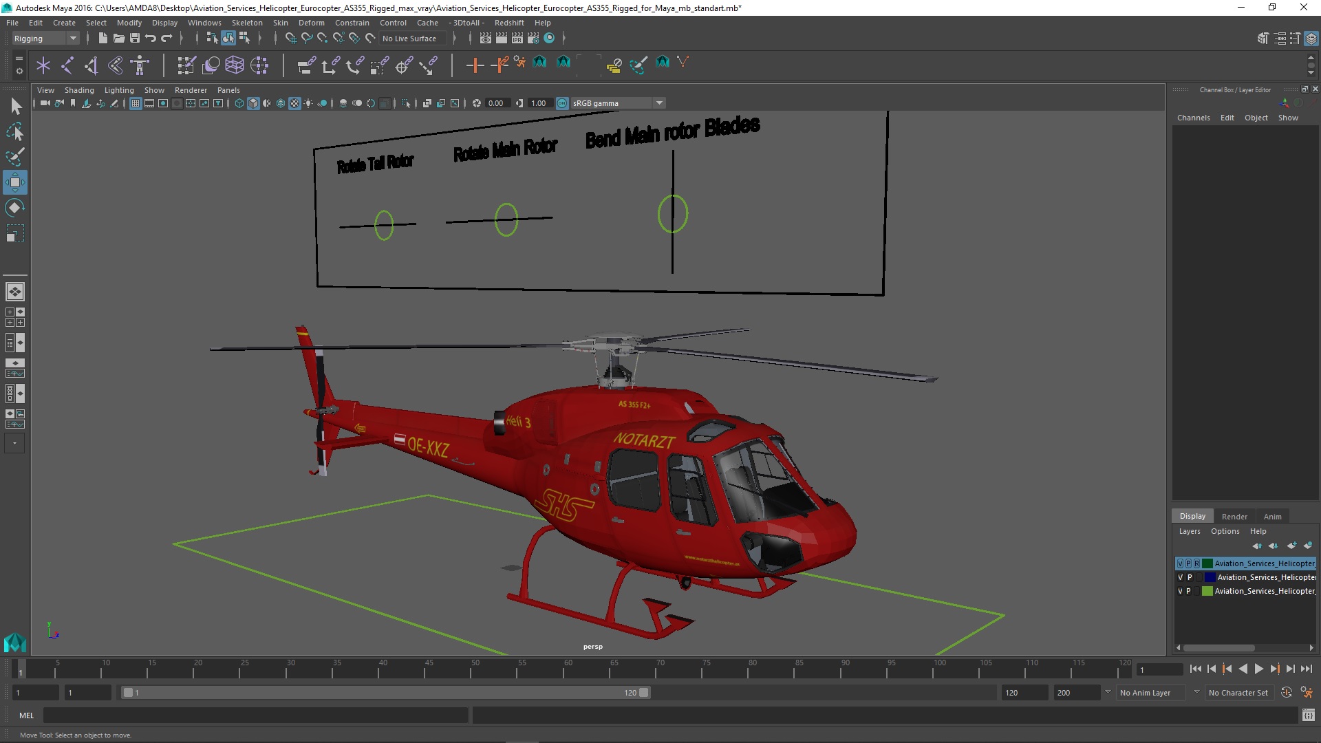 3D Aviation Services Helicopter Eurocopter AS355 Rigged for Maya
