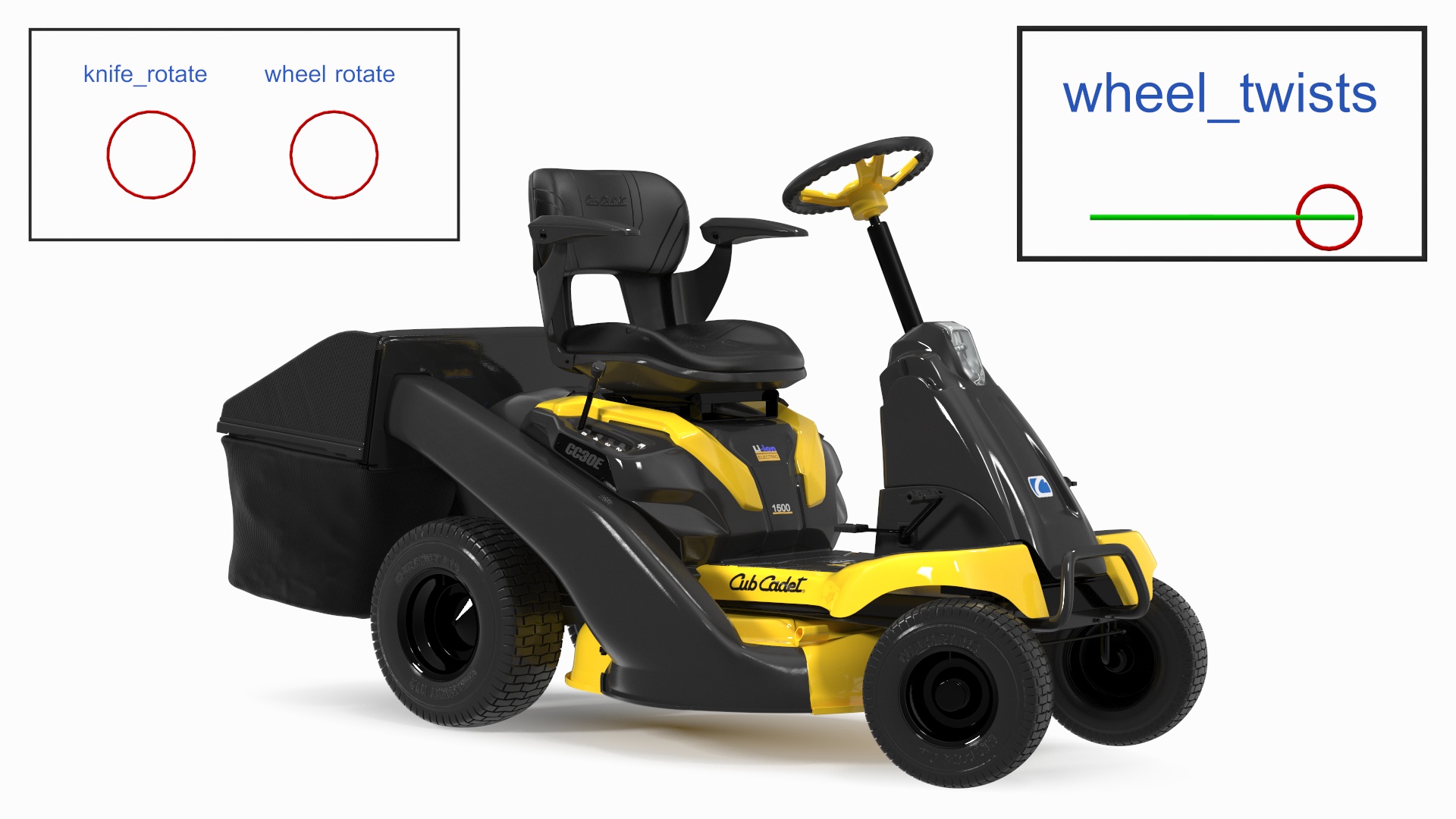 3D Electric Riding Lawn Mower with Bagger Cub Cadet CC30E Rigged