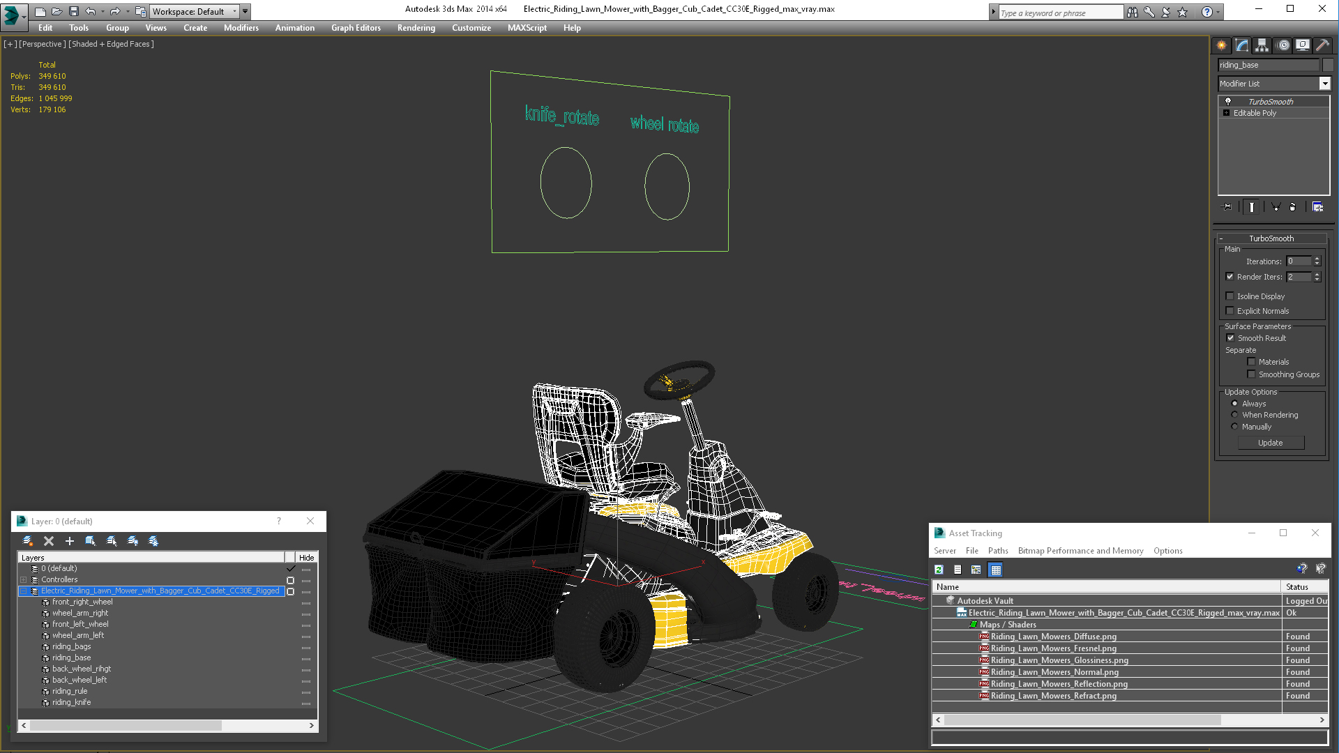 3D Electric Riding Lawn Mower with Bagger Cub Cadet CC30E Rigged