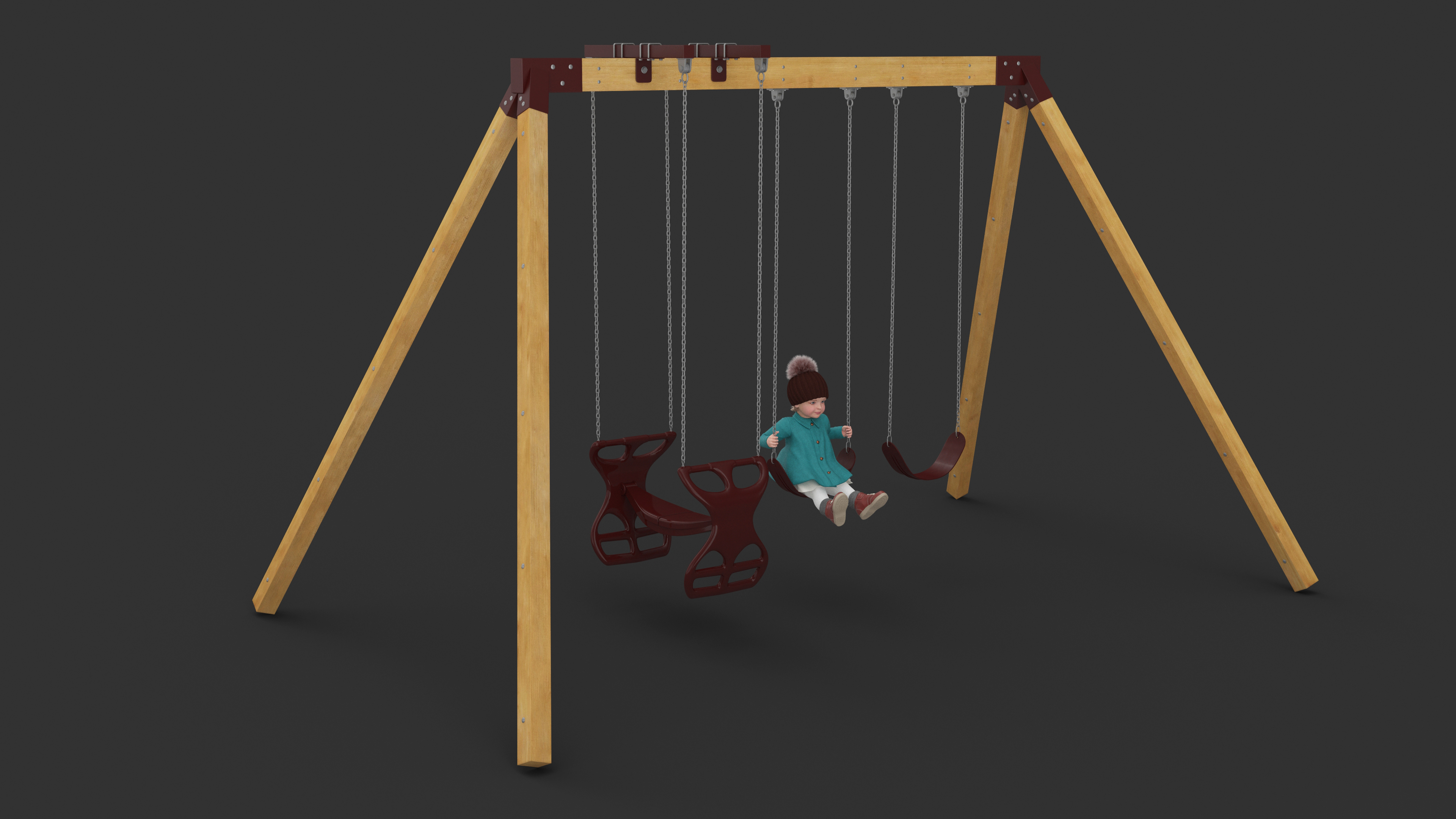 3D Toddler Girl on Park Swing