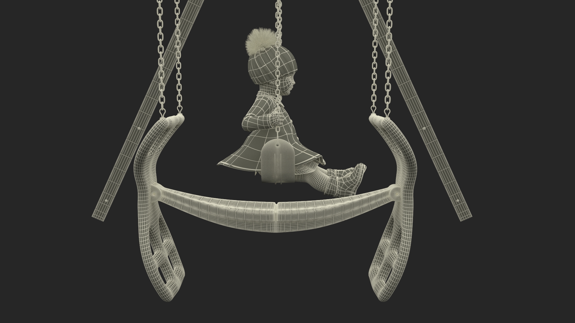 3D Toddler Girl on Park Swing