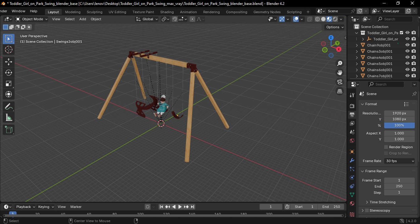3D Toddler Girl on Park Swing