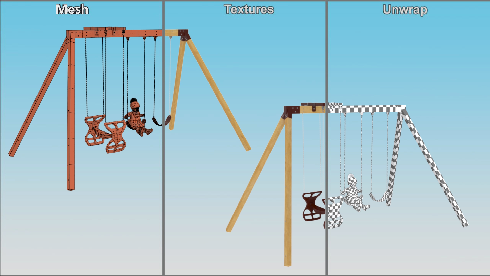3D Toddler Girl on Park Swing