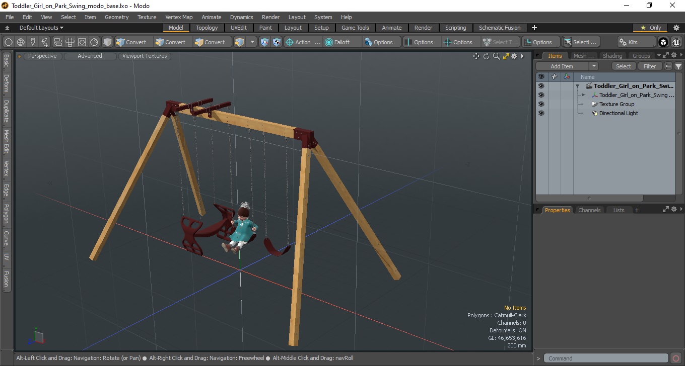 3D Toddler Girl on Park Swing