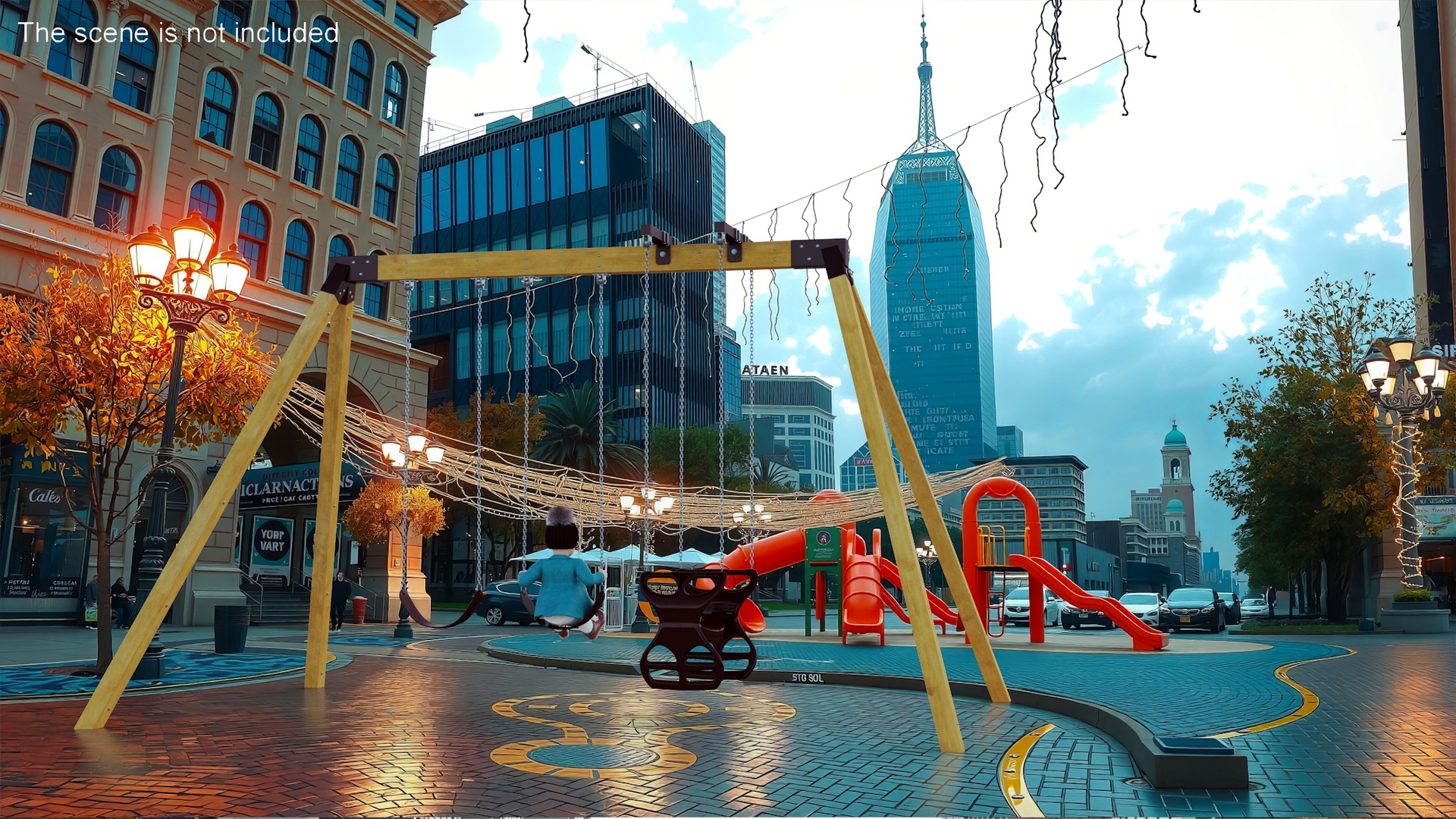 3D Toddler Girl on Park Swing