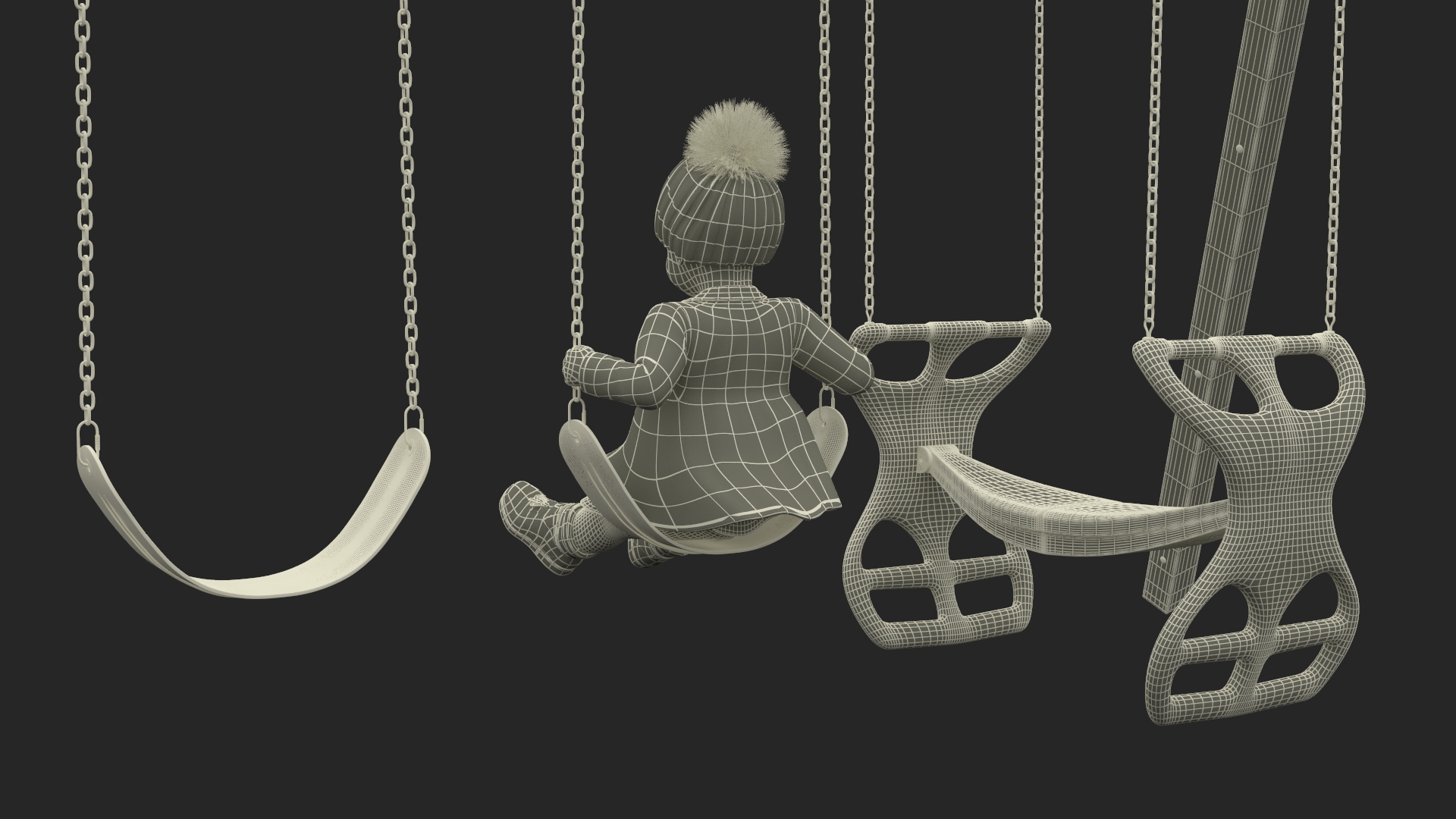 3D Toddler Girl on Park Swing