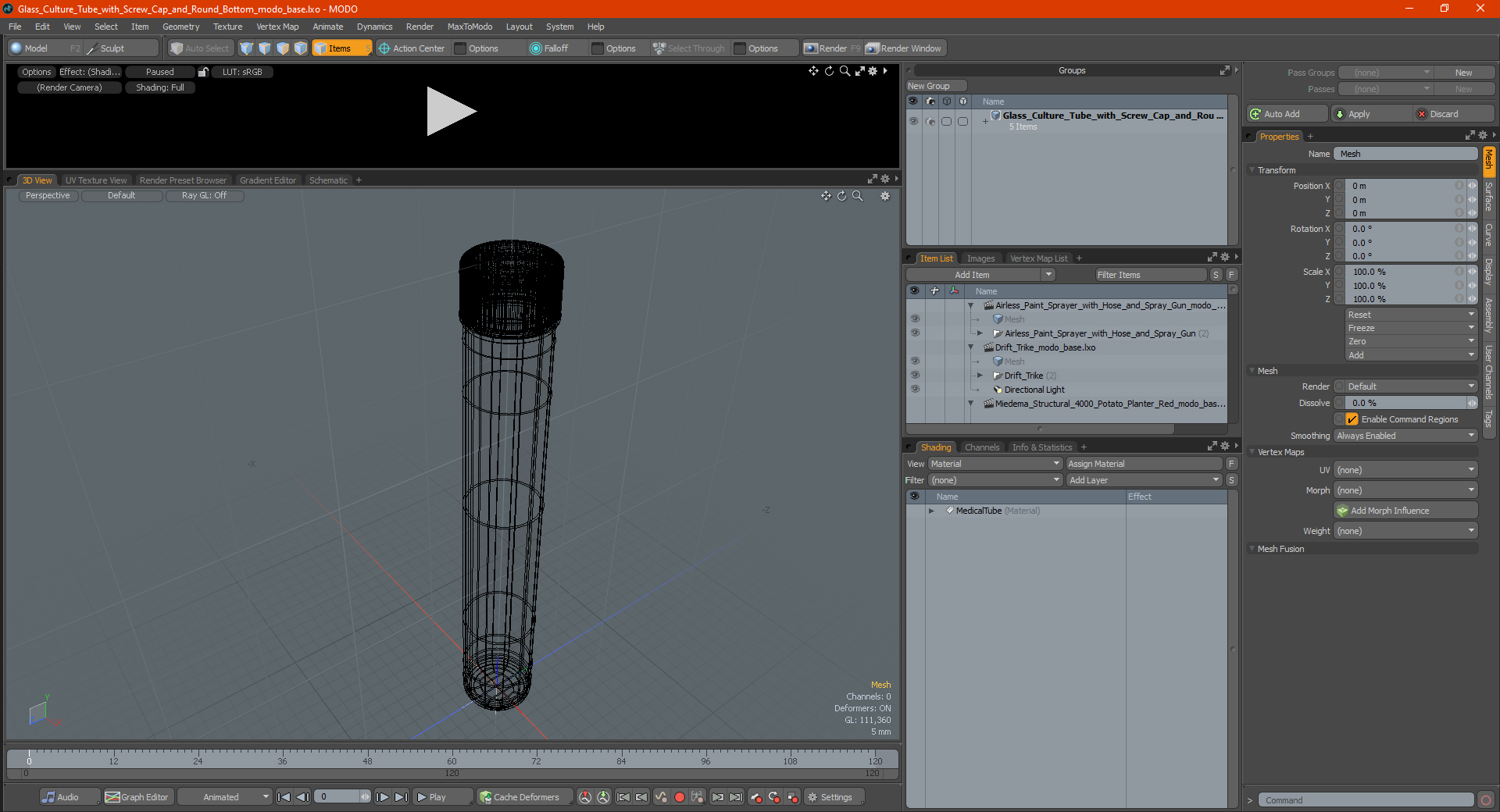 3D model Glass Culture Tube with Screw Cap and Round Bottom