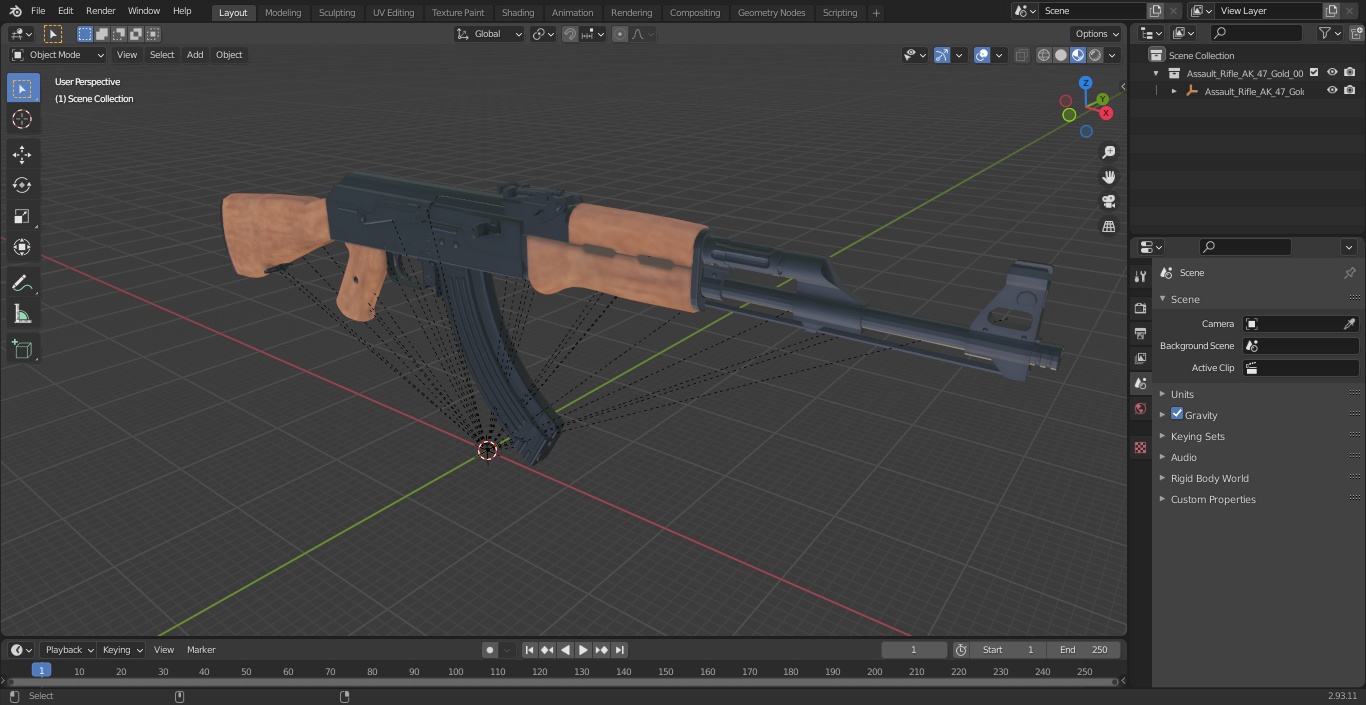 Assault Rifle AK 47 Gold 3D model