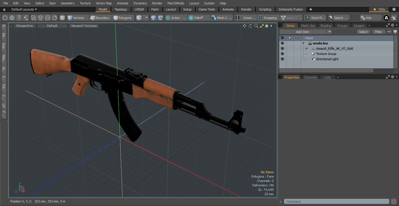 Assault Rifle AK 47 Gold 3D model