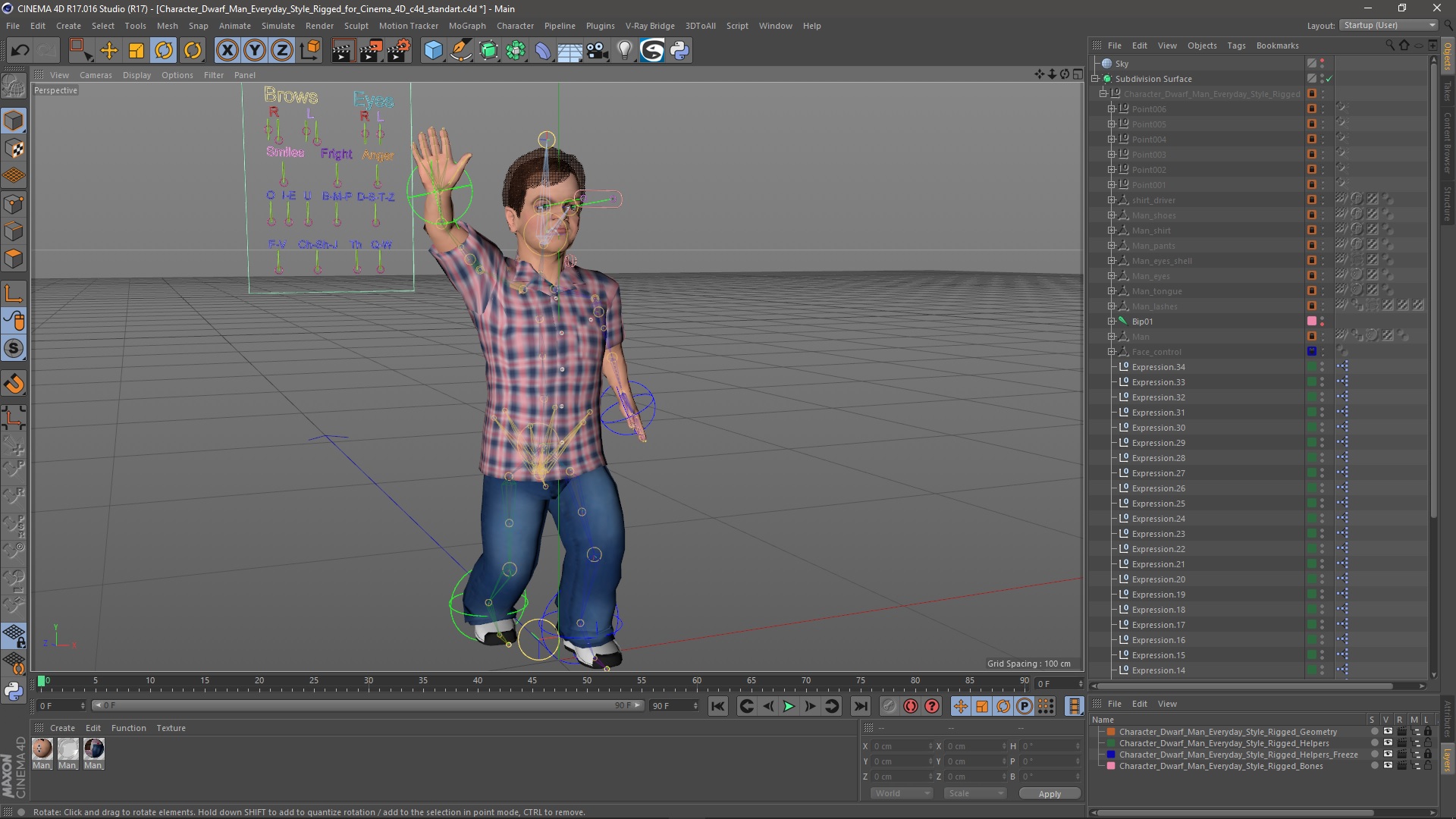 3D model Character Dwarf Man Everyday Style Rigged for Cinema 4D