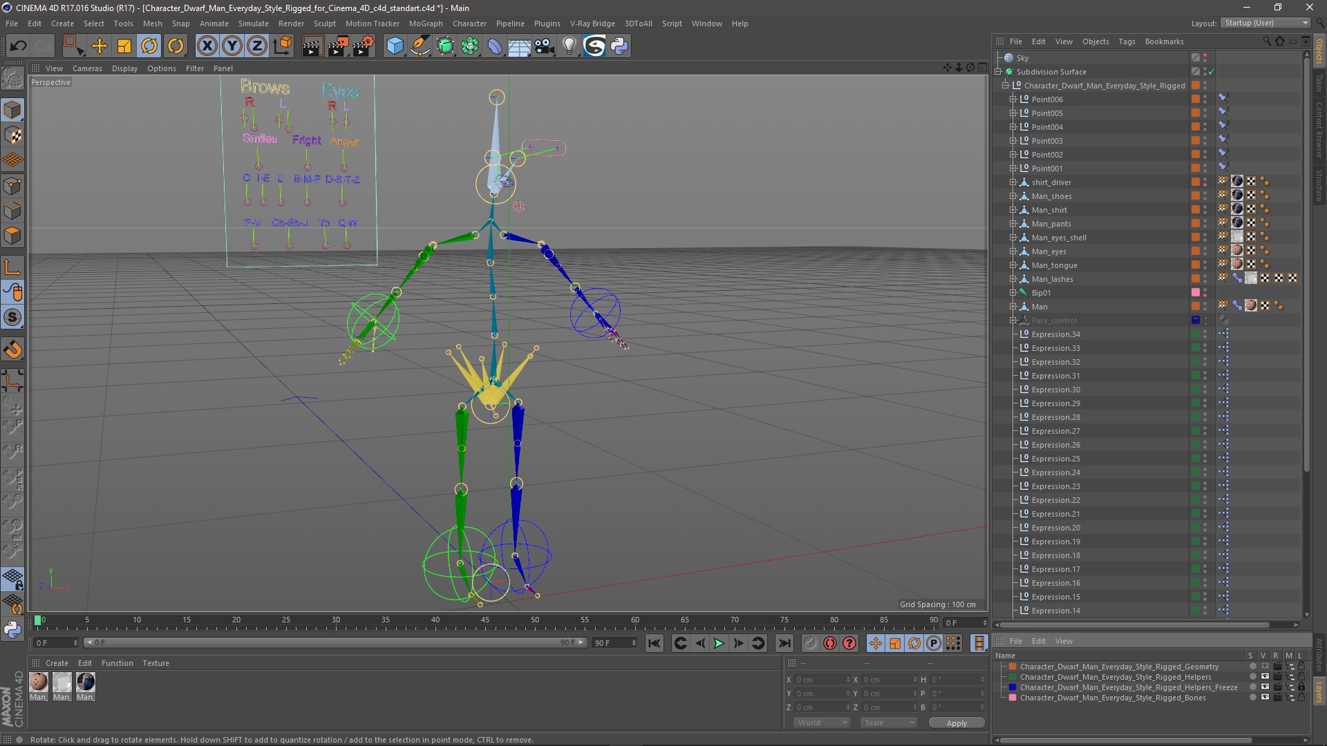 3D model Character Dwarf Man Everyday Style Rigged for Cinema 4D