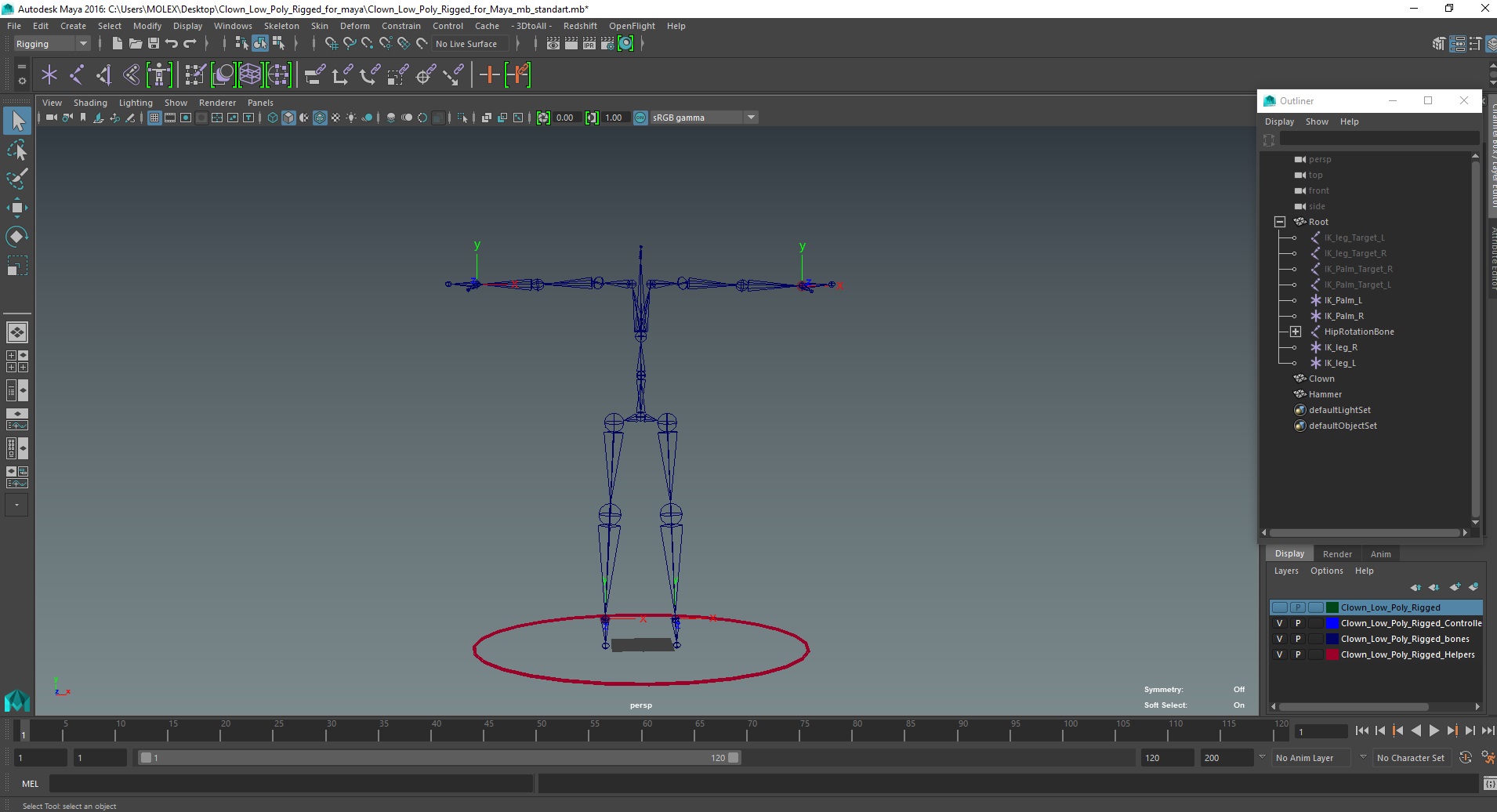 3D model Clown Low Poly Rigged for Maya
